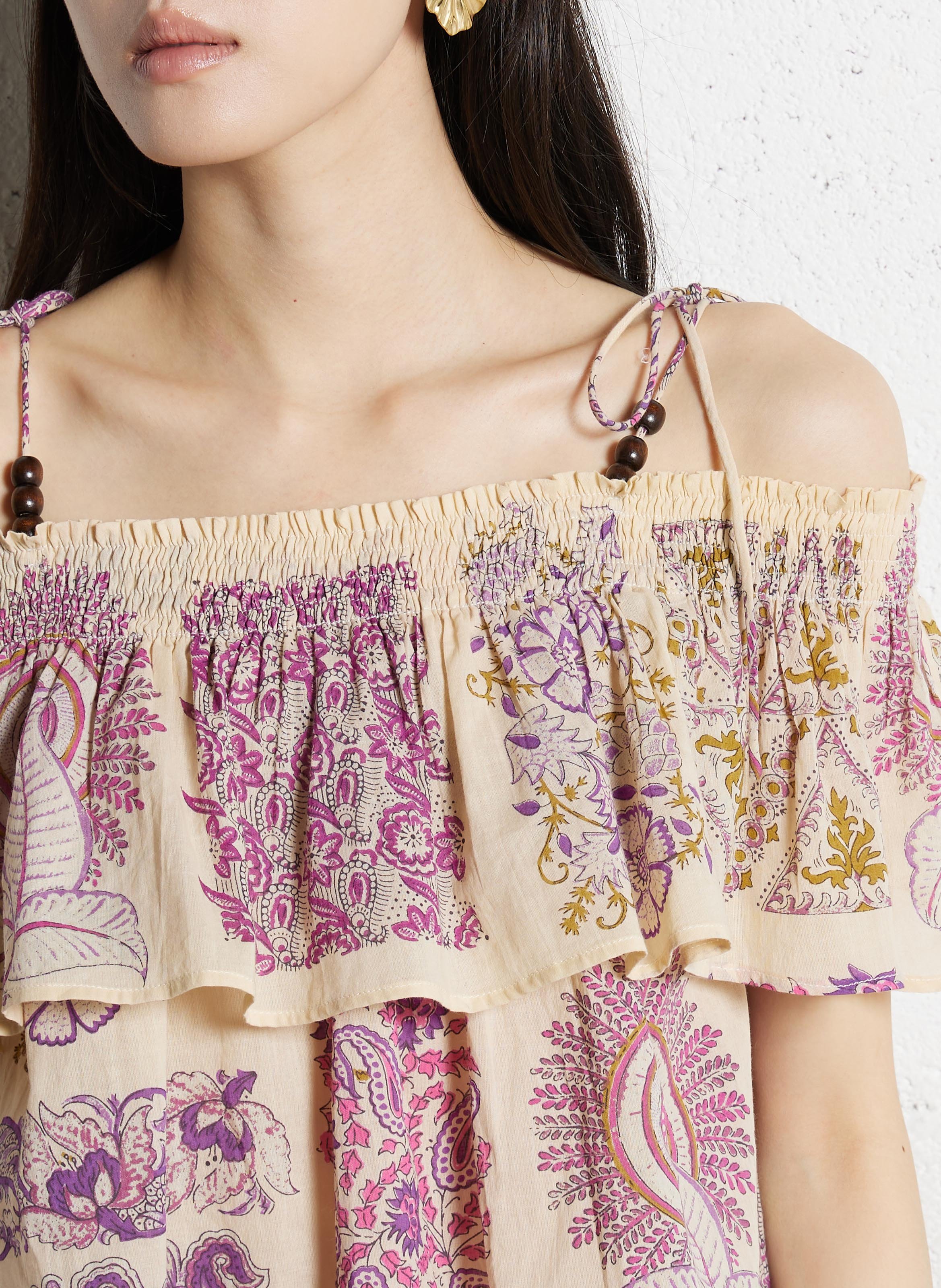 Top con spalline stampate a balze ANTIK BATIK Beige