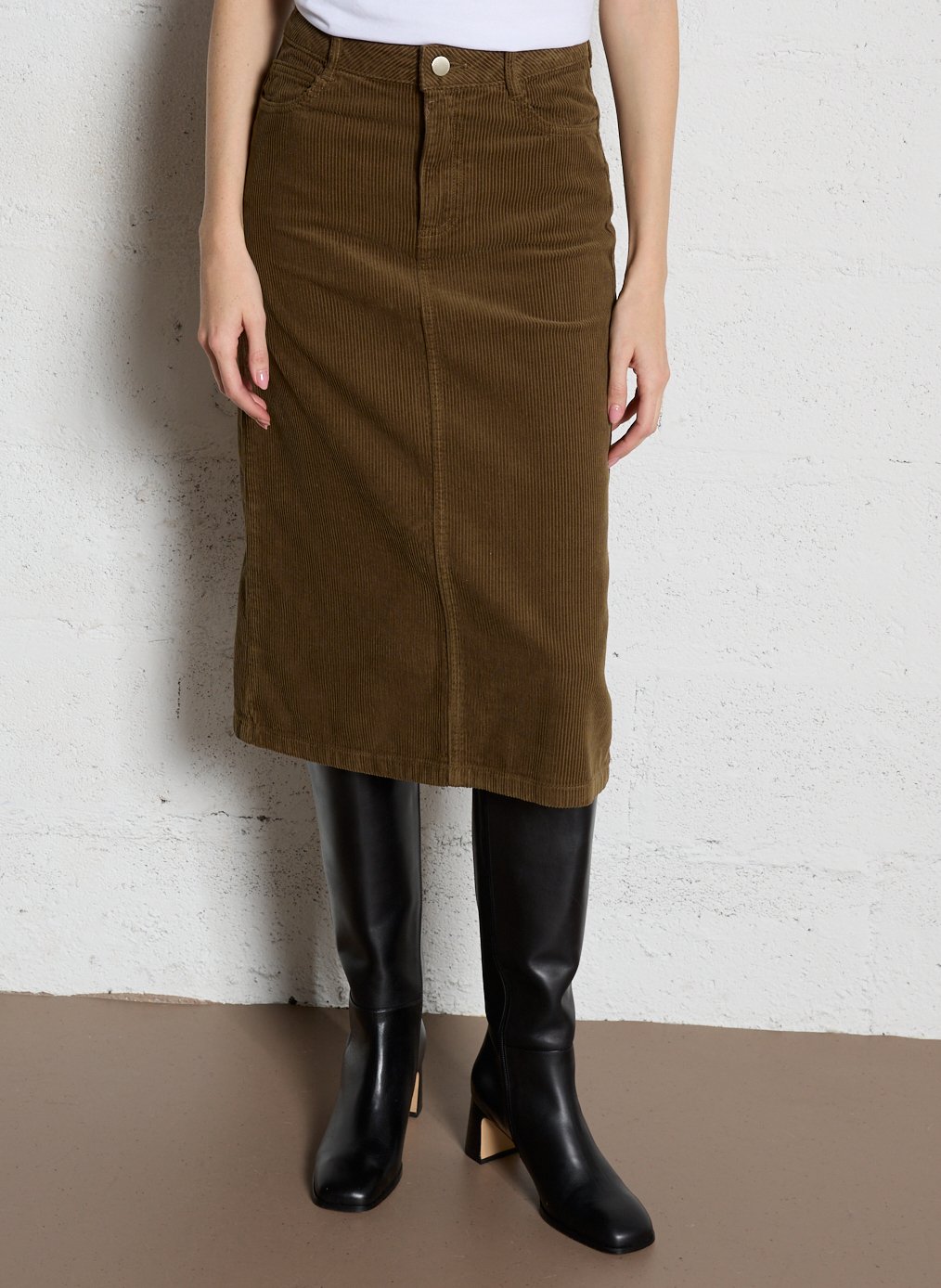 Jupe midi en coton côtelé MAISON 123 Vert