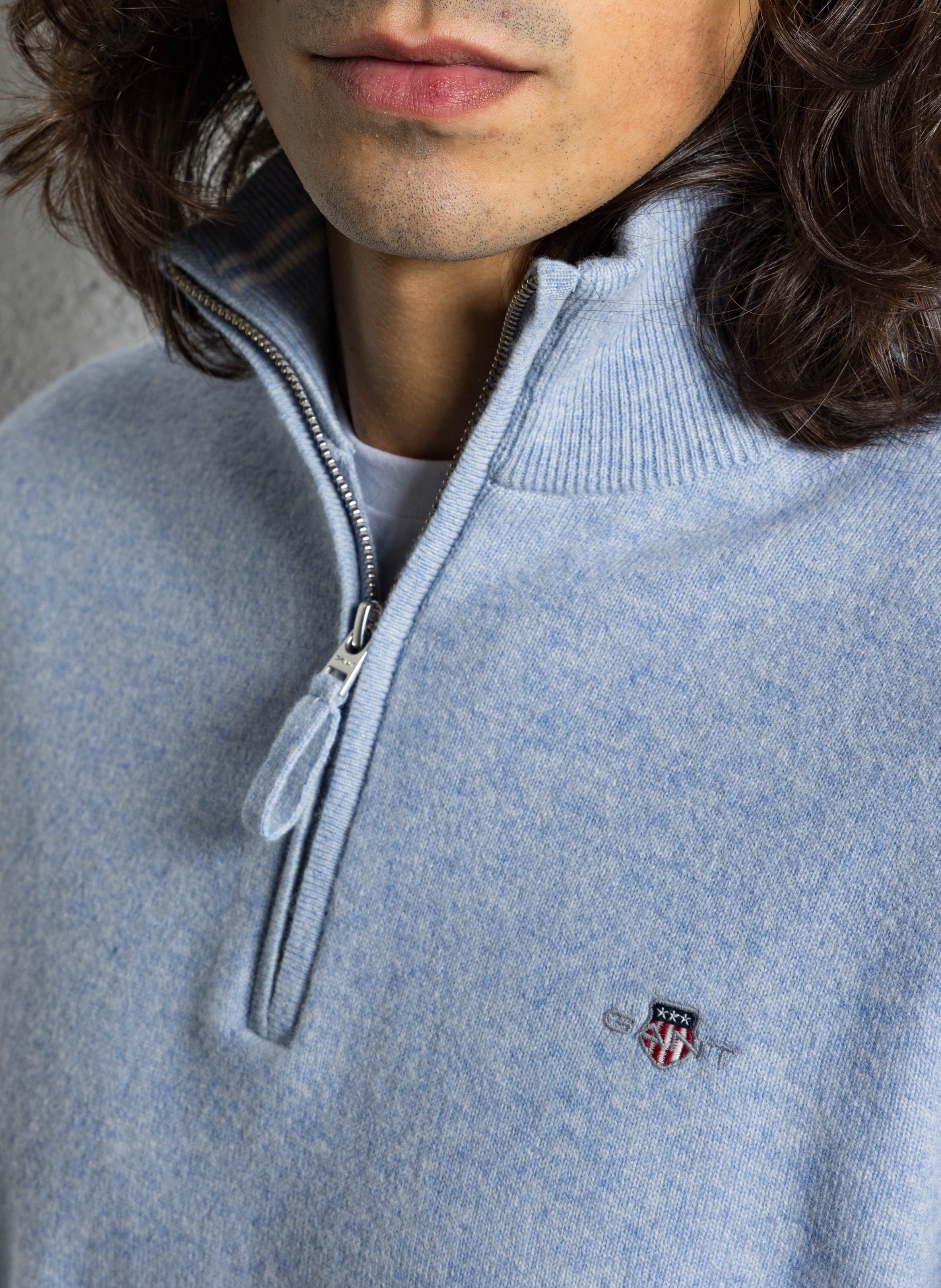 High-neck wool sweater with zip GANT Blue