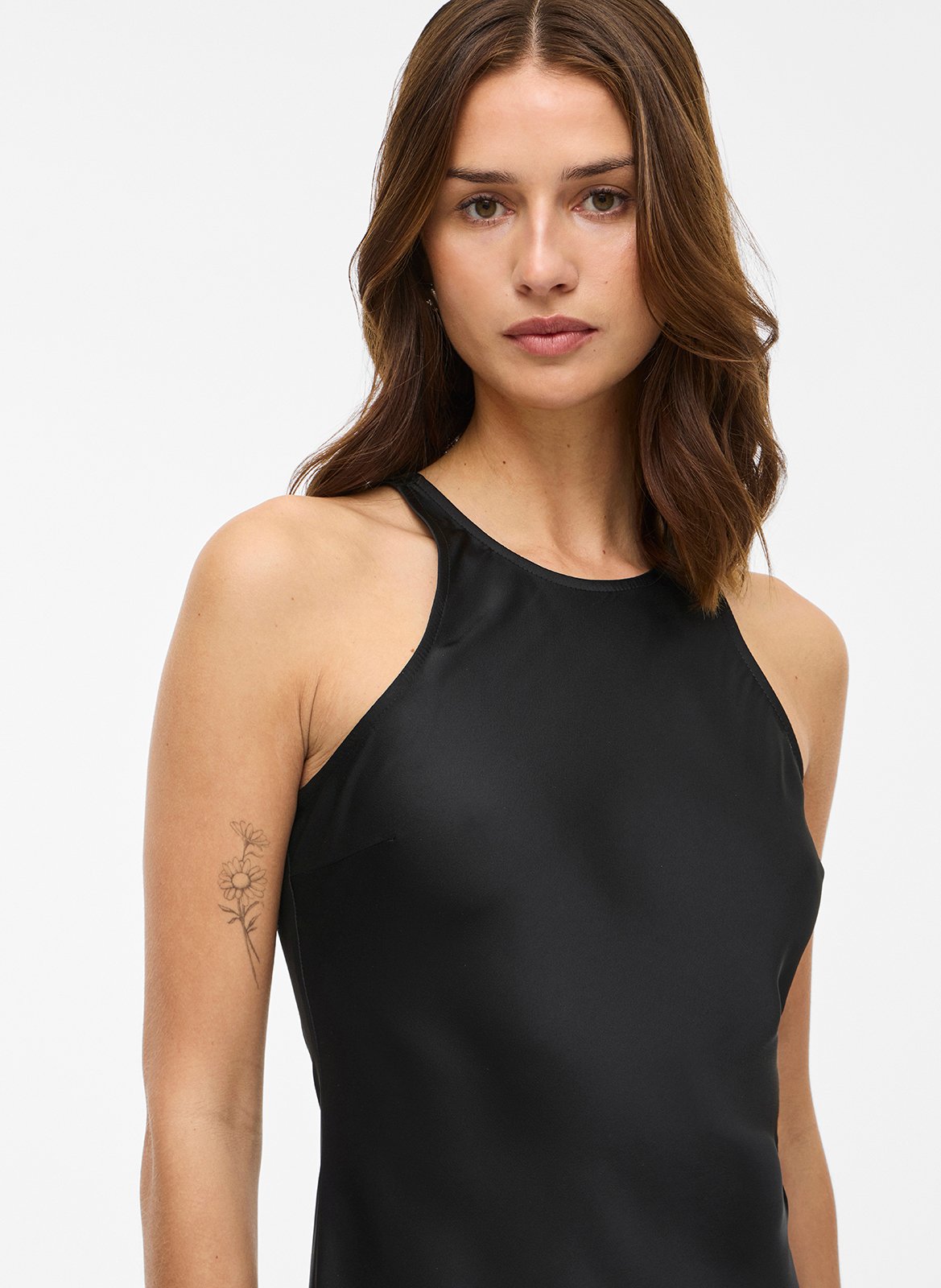 Long satin round-neck dress VILA Black