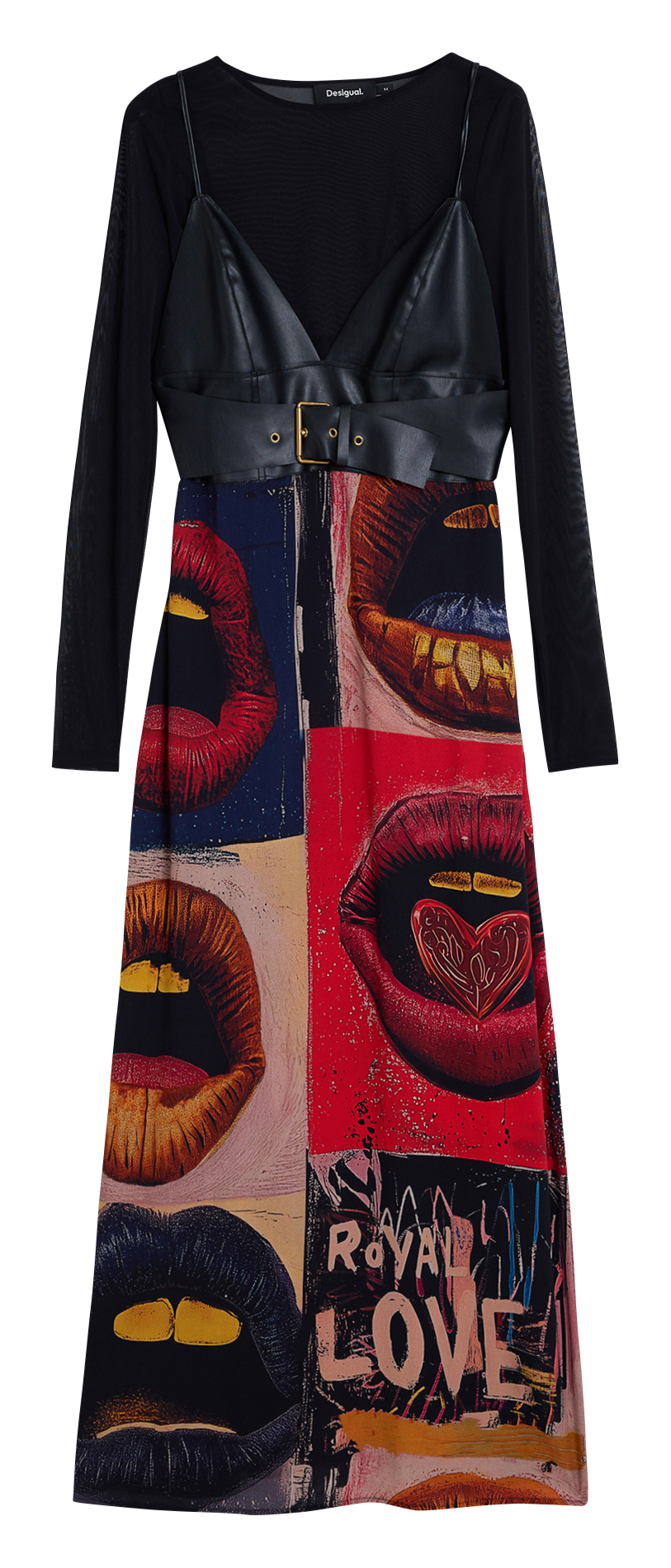 Langes, bedrucktes Kleid mit Rundhalsausschnitt DESIGUAL Schwarz