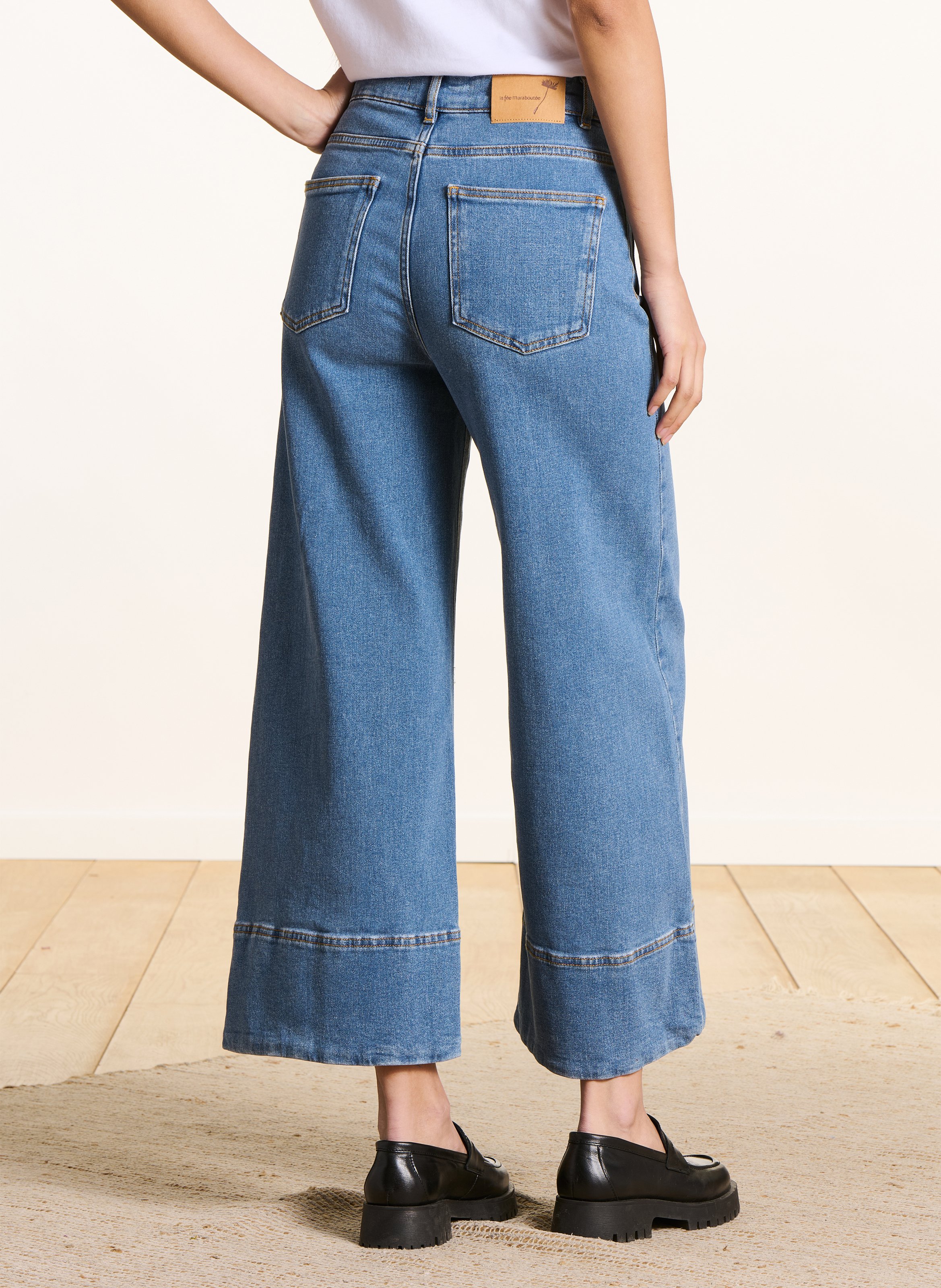 Cropped jeans van biokatoenmix LA FEE MARABOUTEE Blauw