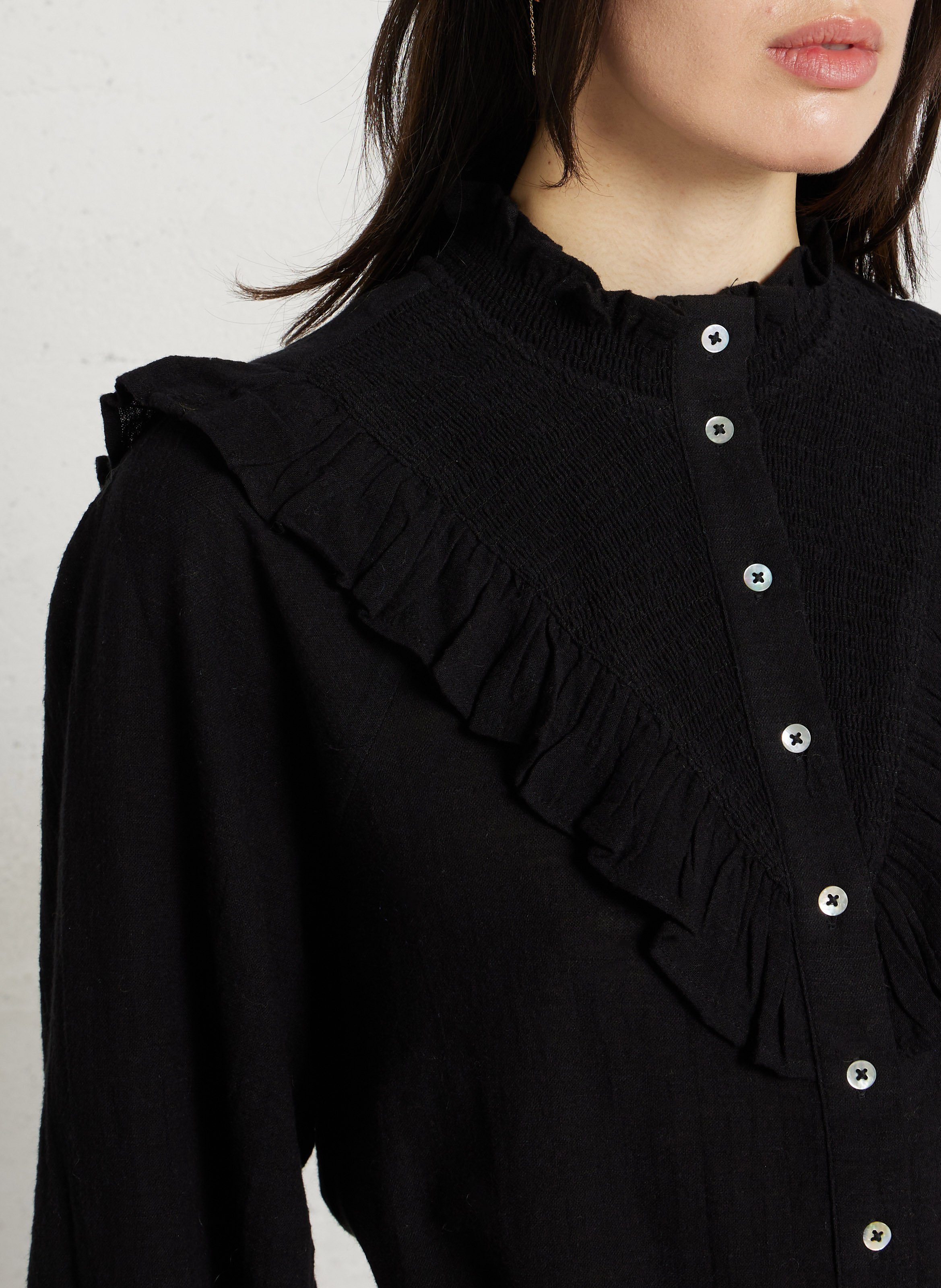 Chemisier droit boutonné à volants MAISON 123 Noir