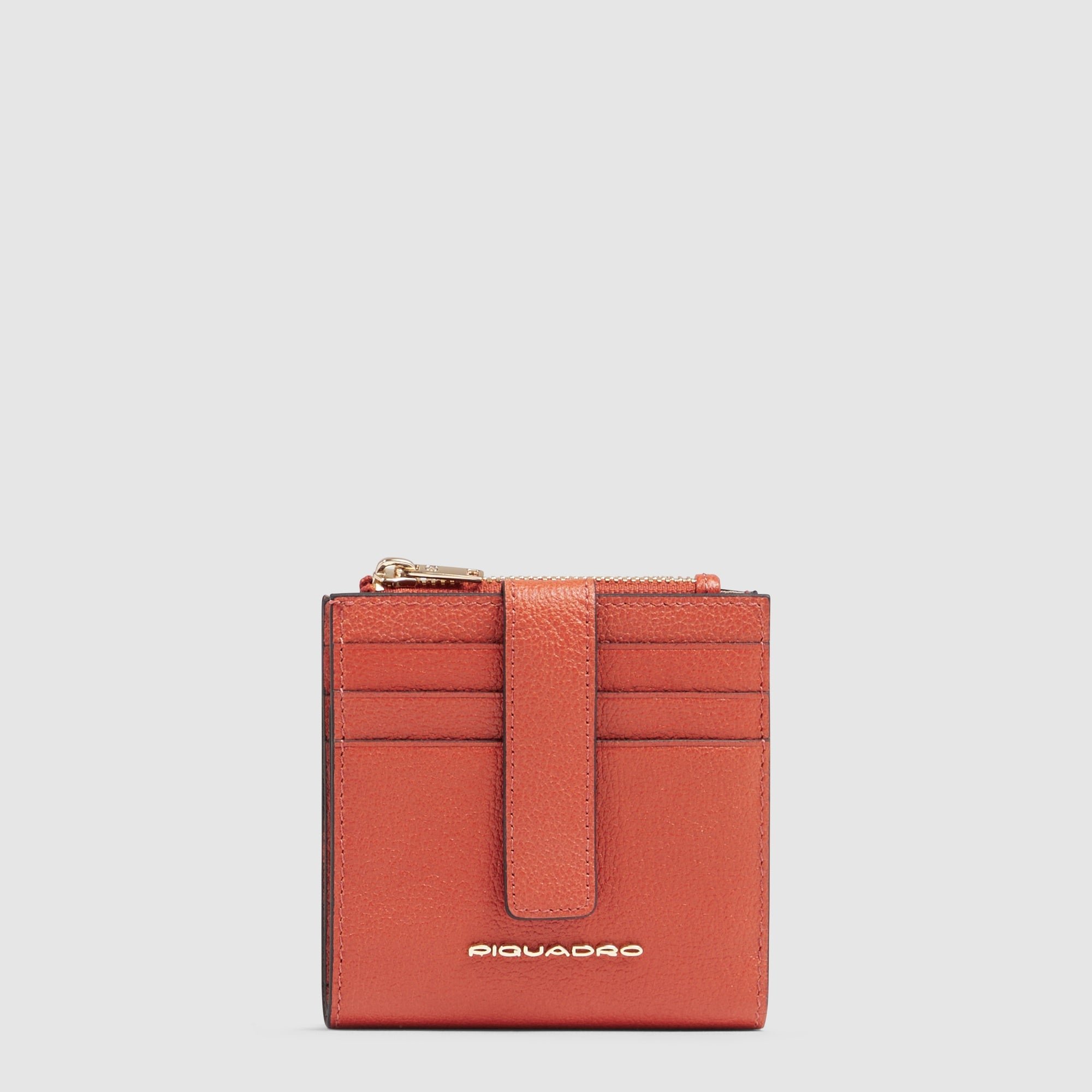 Women's leather credit card holder with coin pocket and RFID protection PIQUADRO Orange
