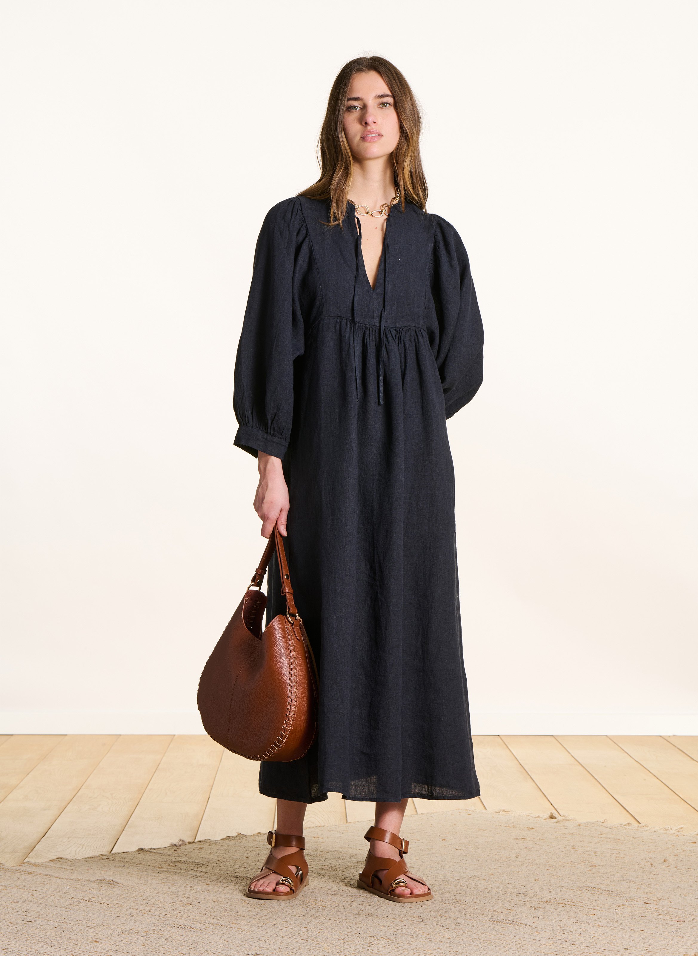 Robe longue ample en lin LA FEE MARABOUTEE Bleu