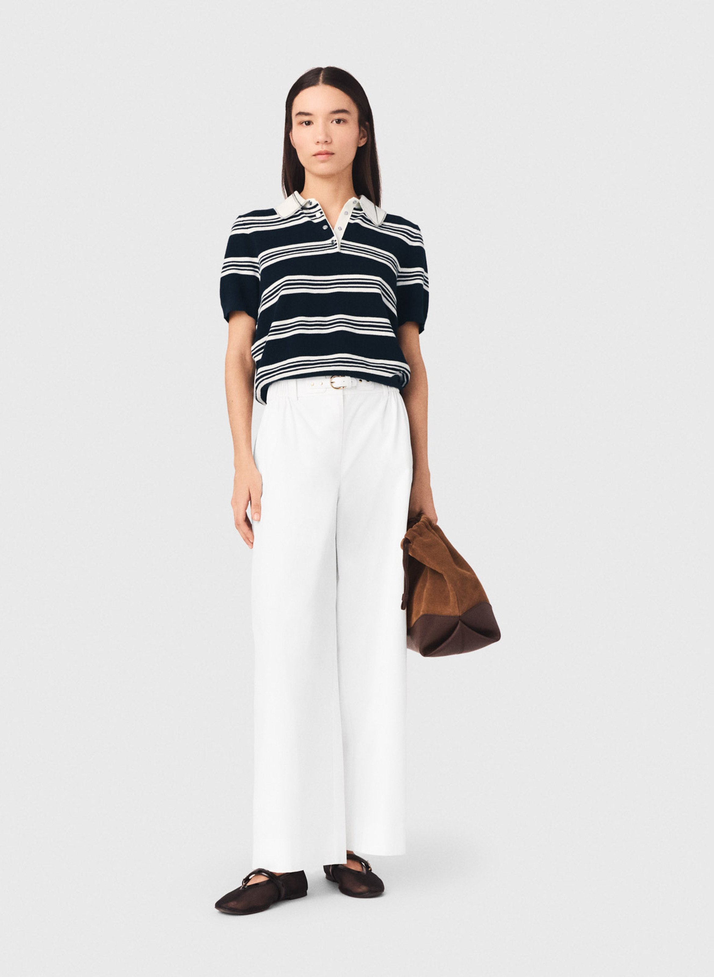 Wijde broek van katoen met hoge taille MAJE Wit