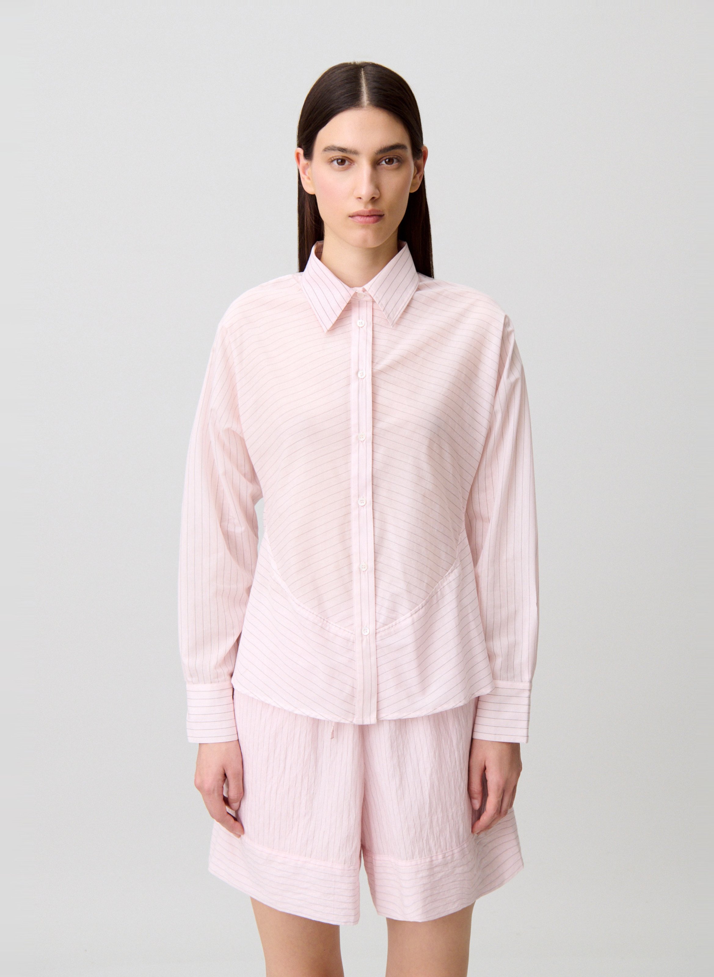 Getailleerd shirt met fijne strepen CLAUDIE PIERLOT Roze