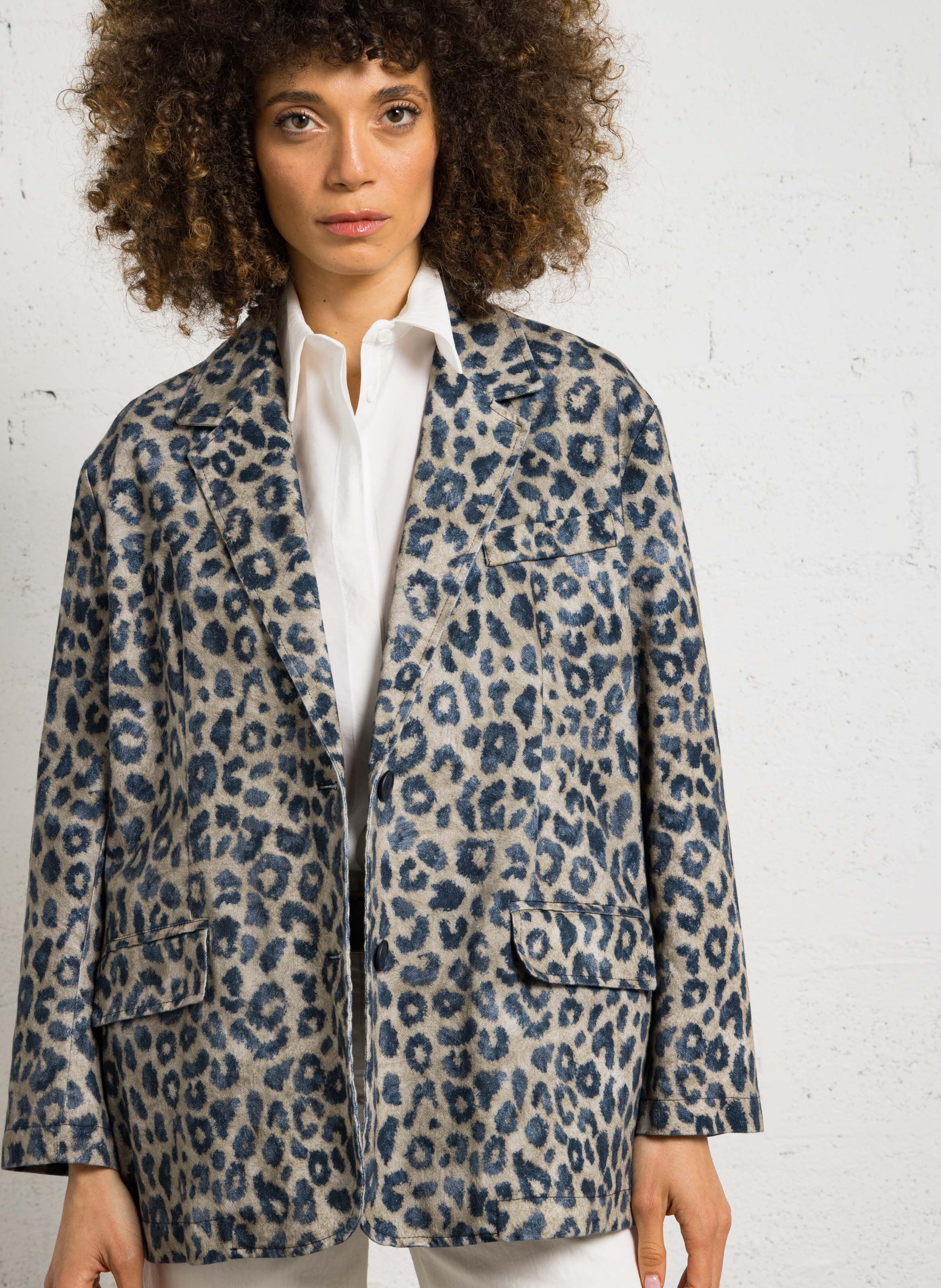 Oversized blazer with leopard print collar PLEASE Beige