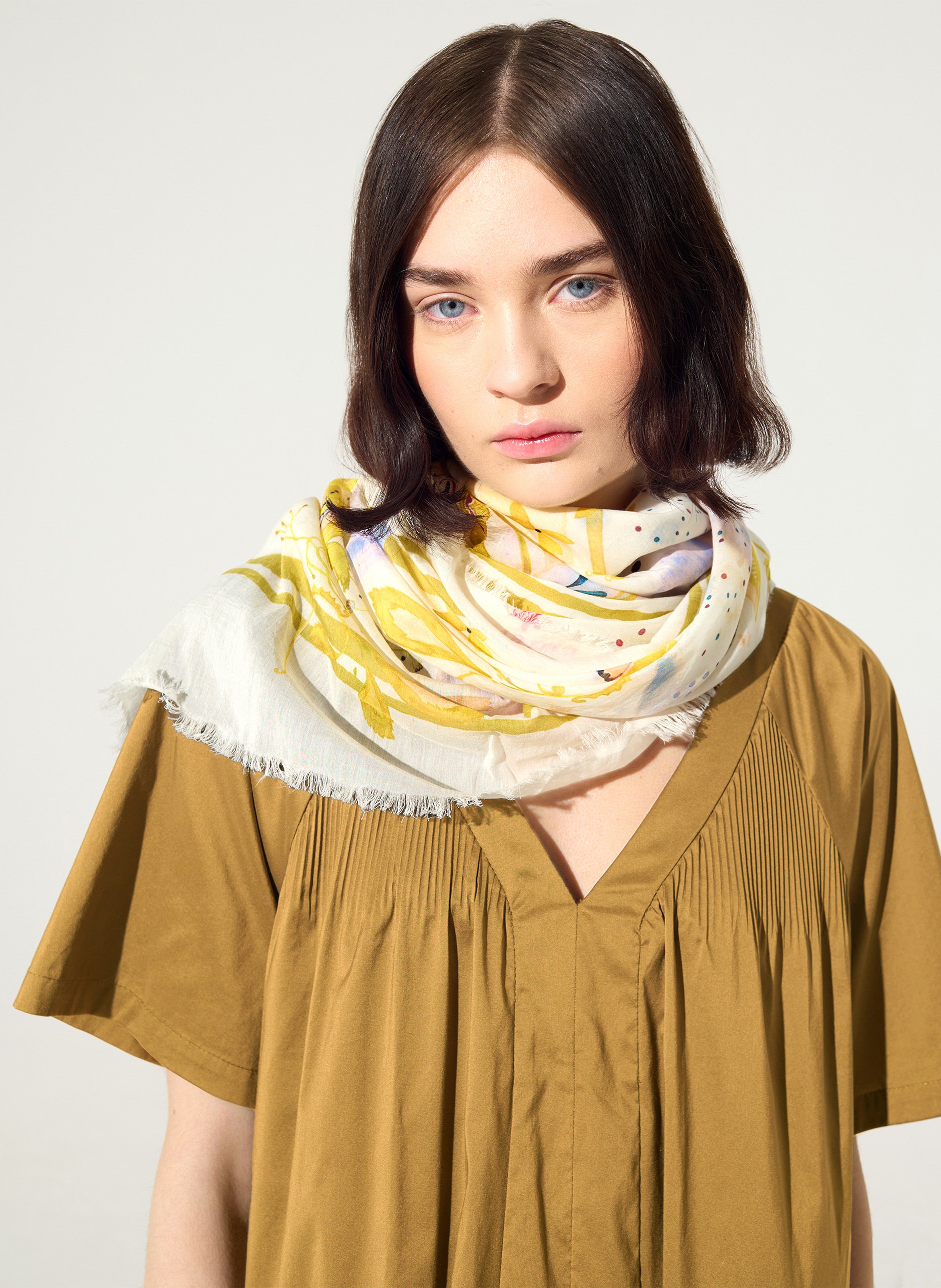 Foulard en coton et soie imprimé COTELAC Blanc