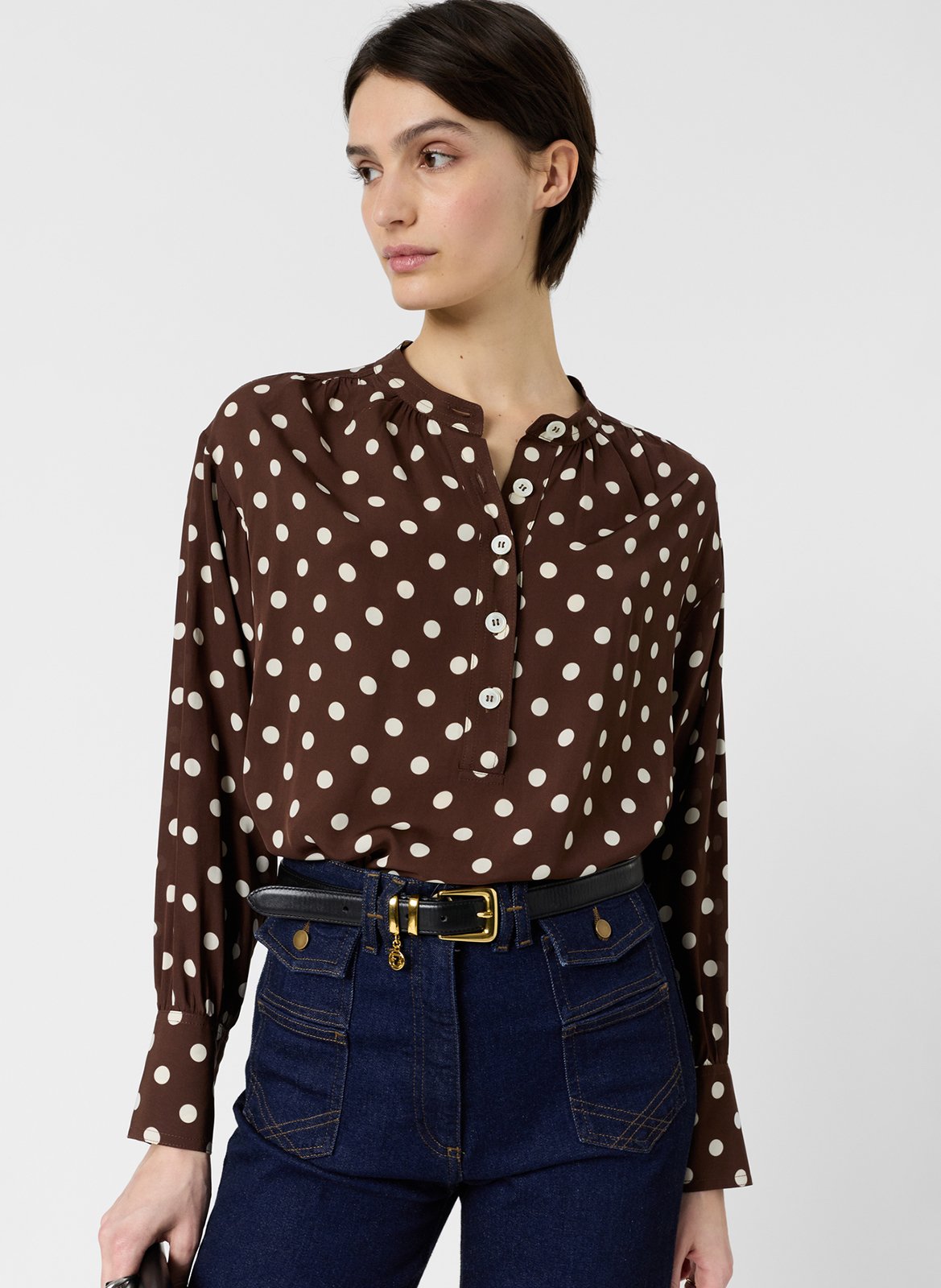 Blouse met Tunesische kraag en stippen GERARD DAREL Bruin