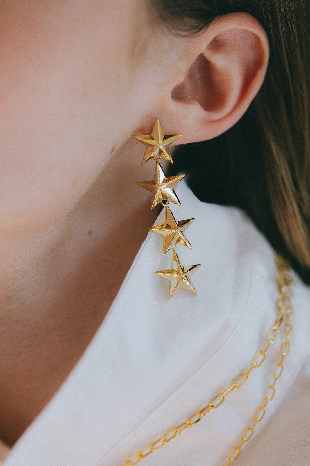 Silver-plated star drop stud earrings MONSIEUR SIMONE Golden