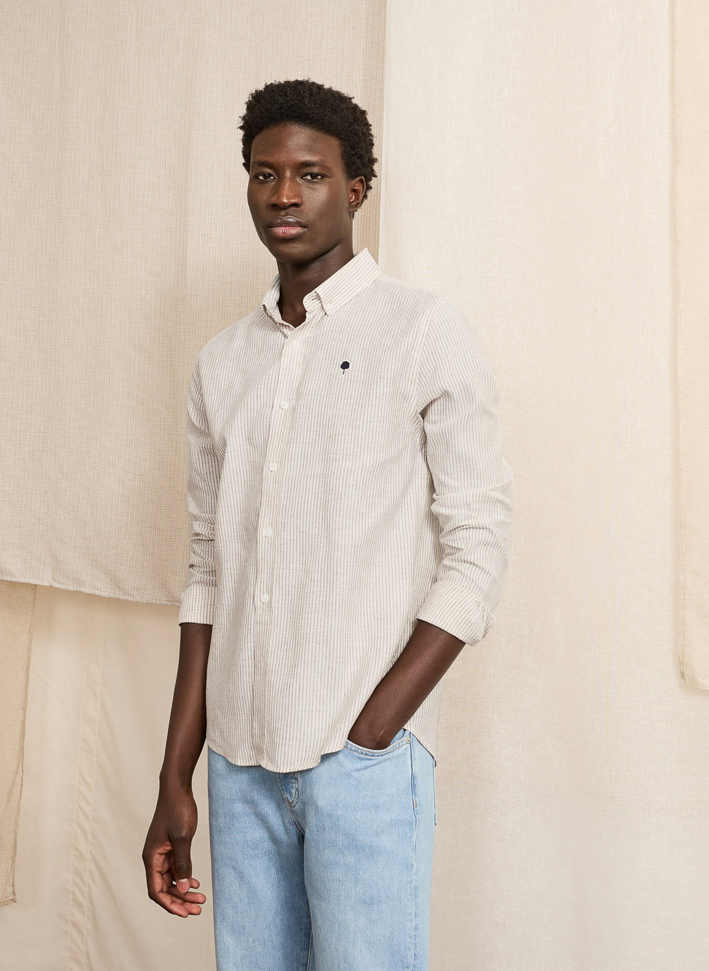 Straight shirt with stripes in cotton and linen FAGUO