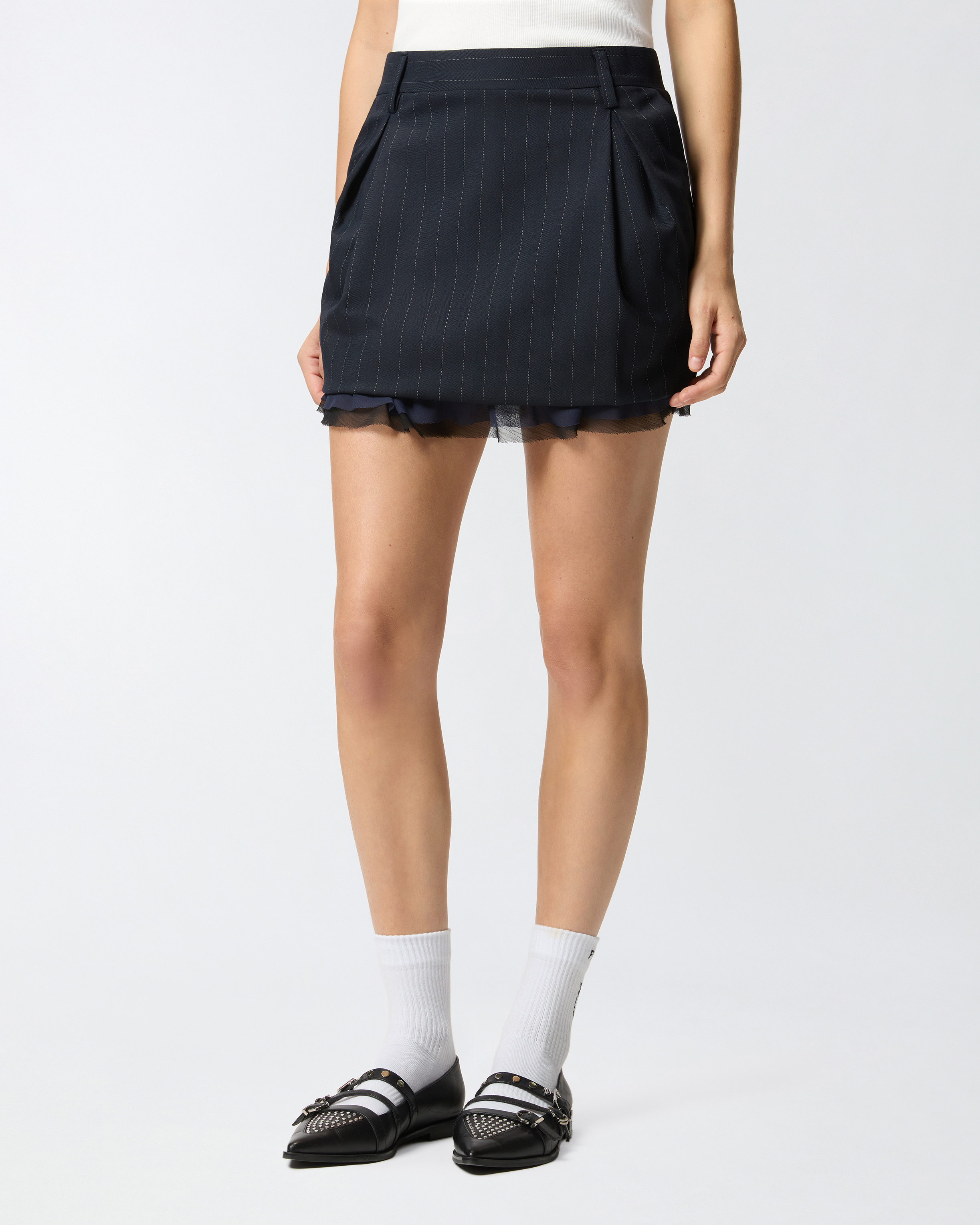 Mini skirt with fine stripes and frayed hem PINKO Multicolored