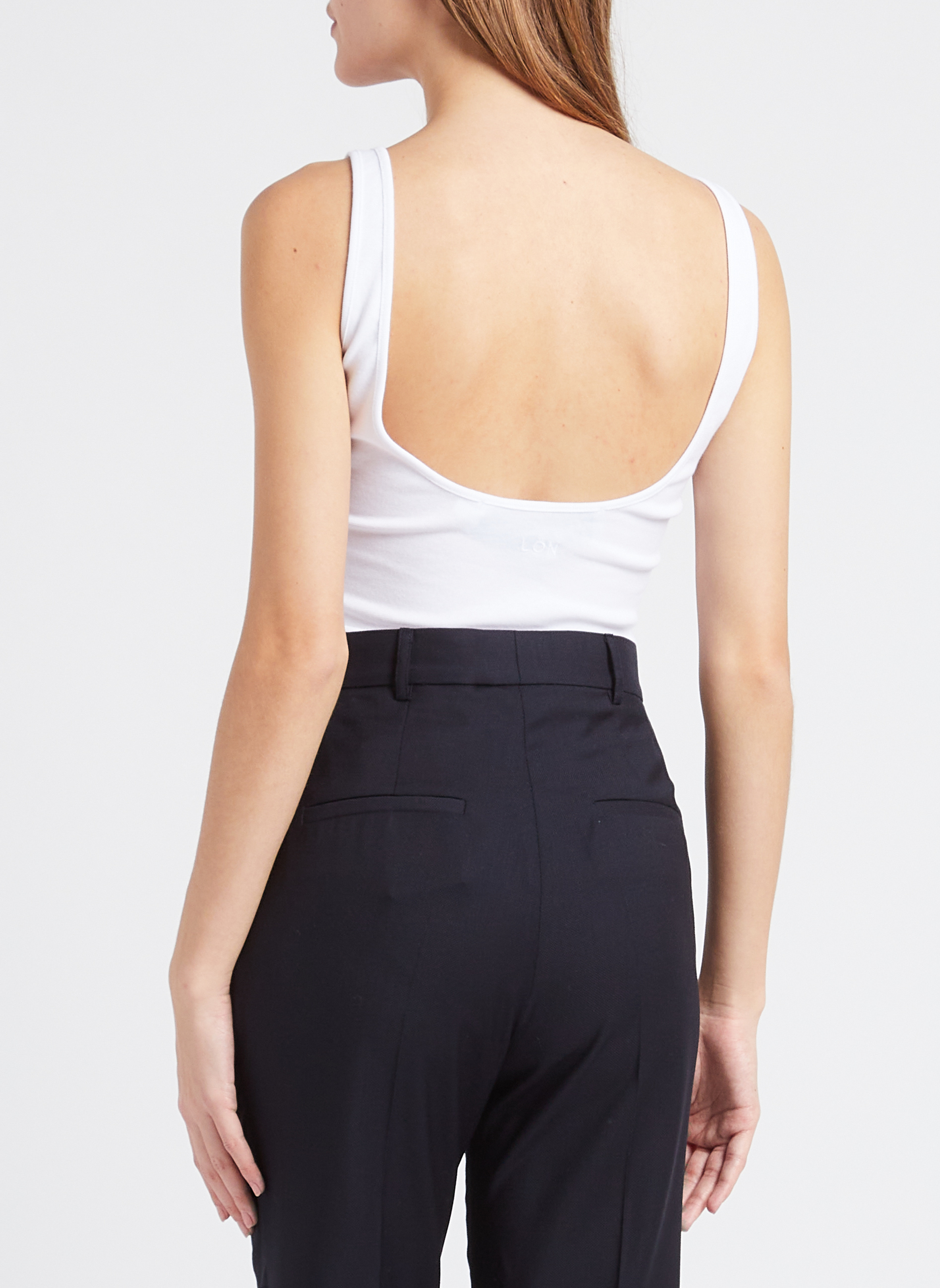 Cotton-blend cropped tank top with spaghetti straps with plunge back MARGAUX LONNBERG White