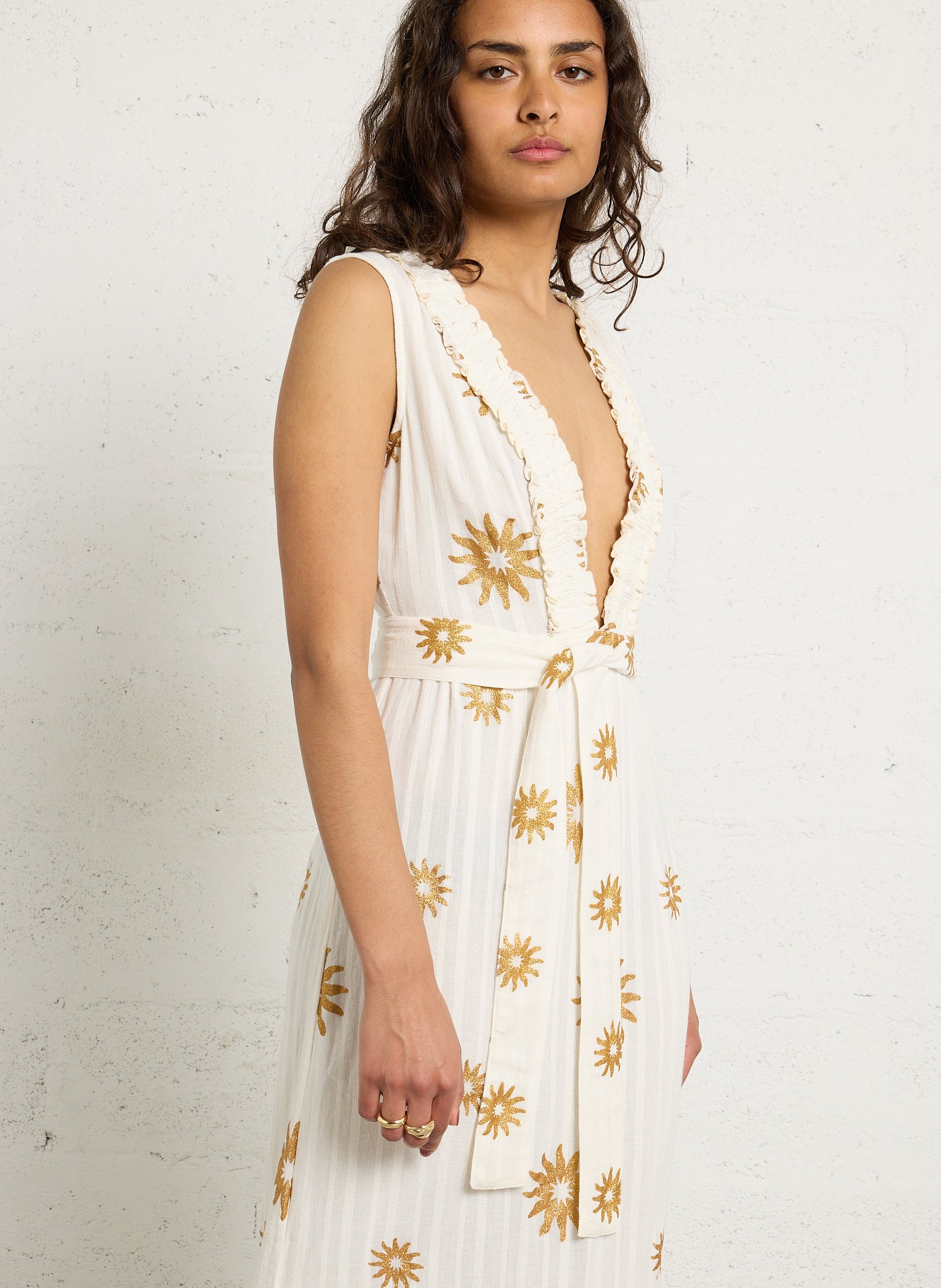 Robe longue col v en coton SUNDRESS Multicolore