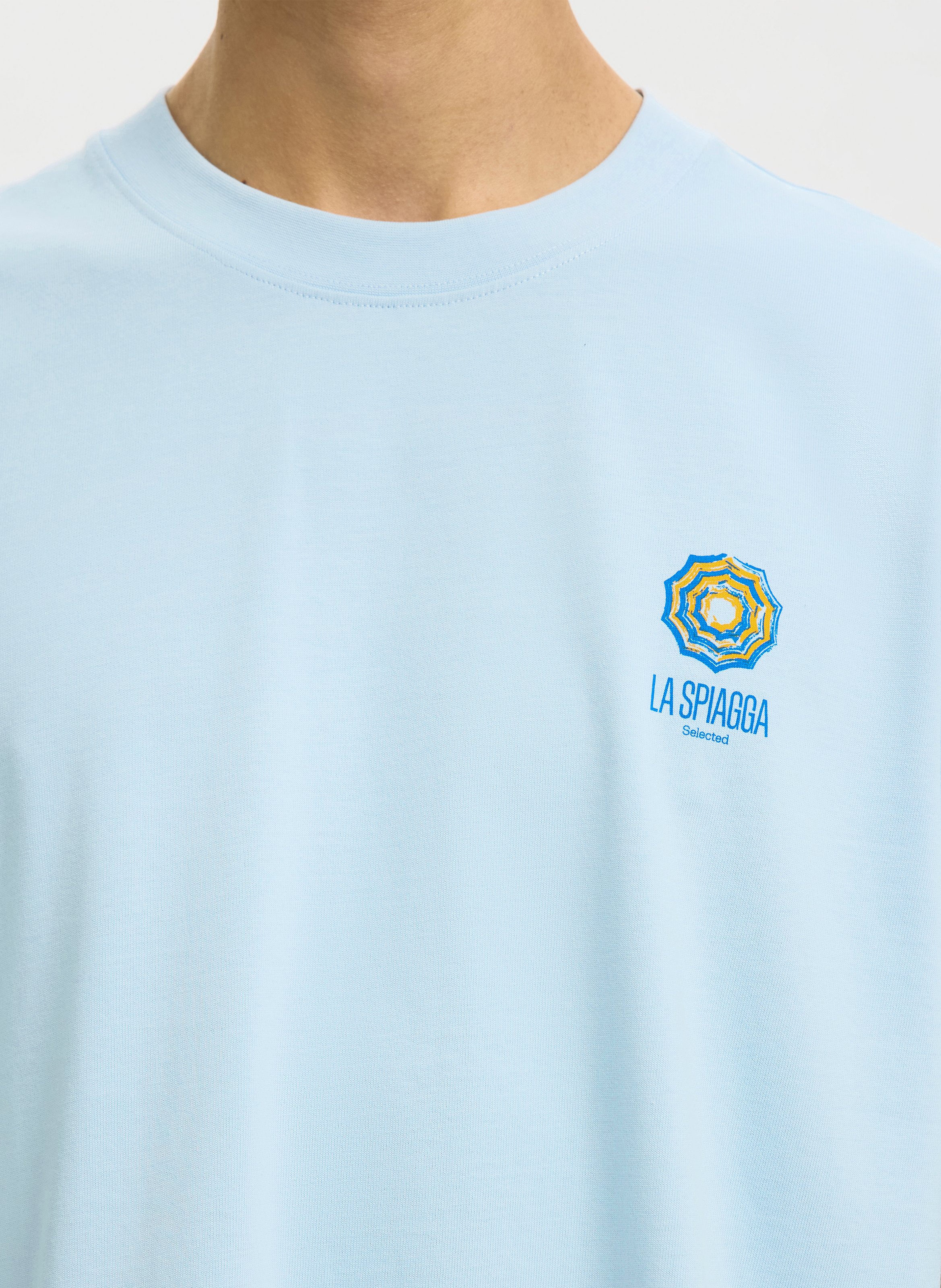 Oversized round neck organic cotton t-shirt SELECTED Blue