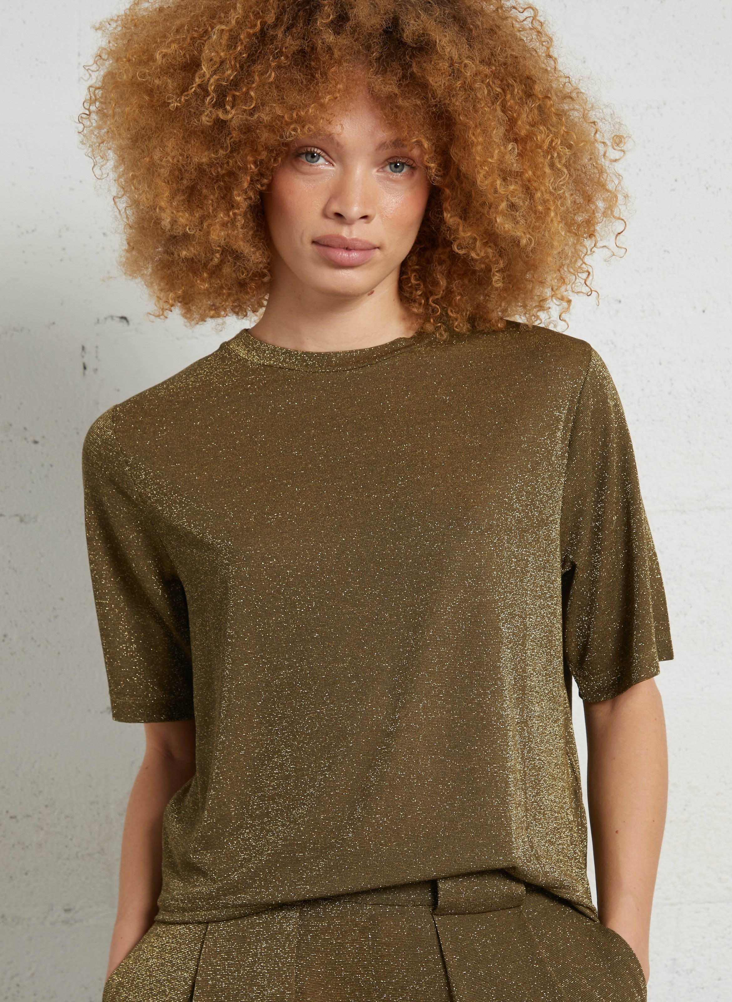 T-Shirt mit Rundhalsausschnitt und Pailletten MOMONI Braun