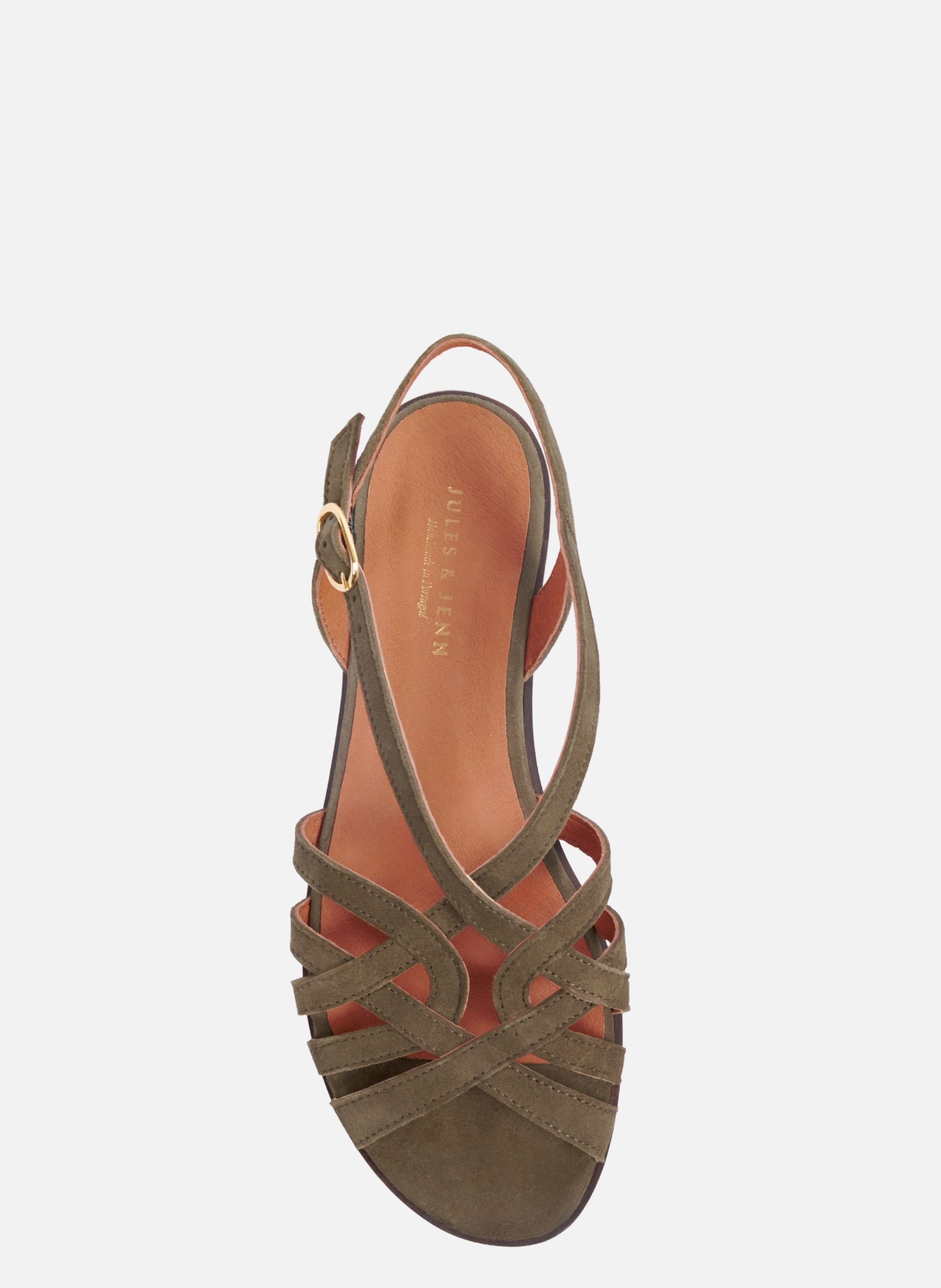 Flat suede leather strap sandals JULES & JENN Khaki