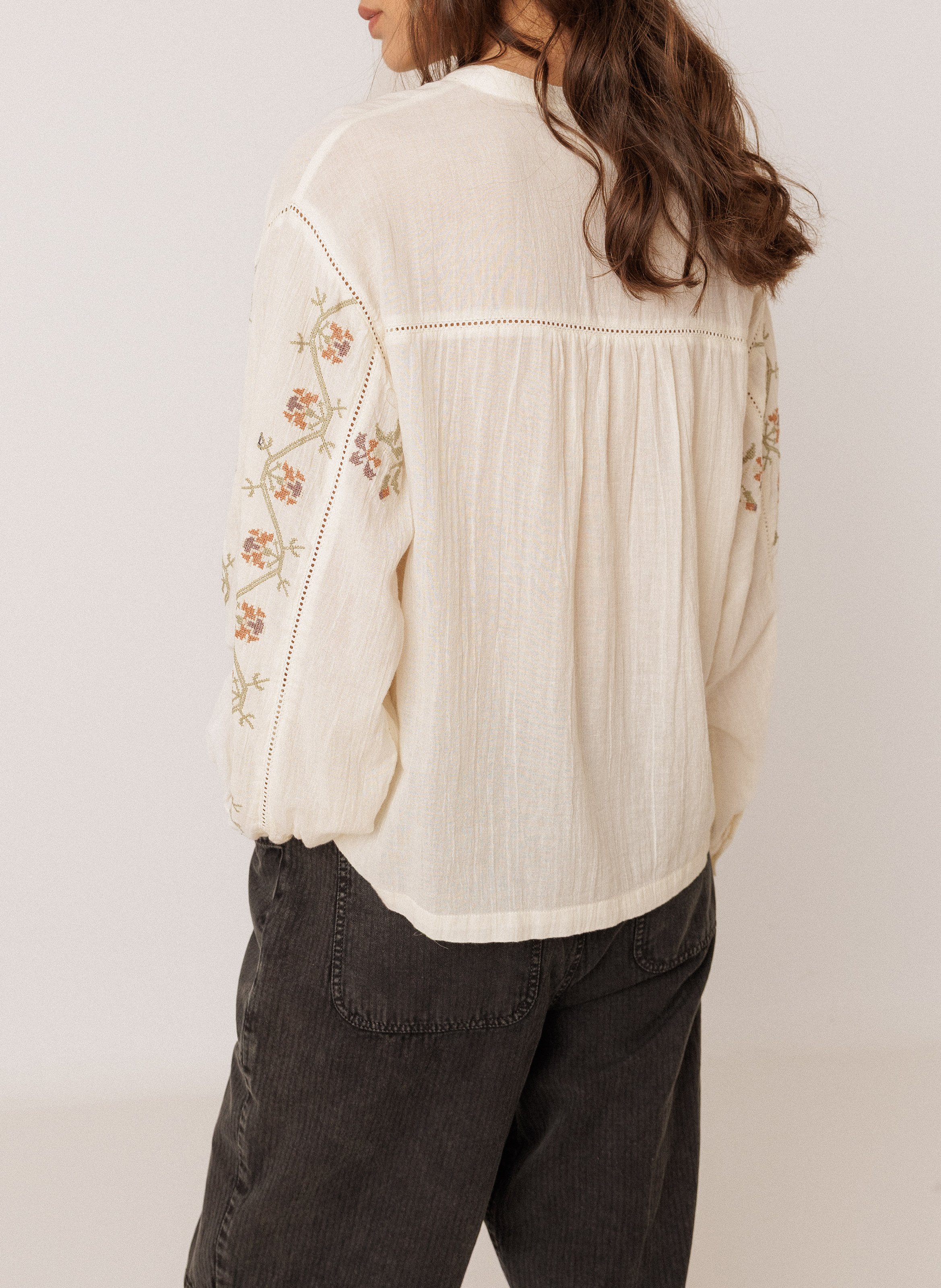 Blouse col rond en coton bio | Beige INDI & COLD Femme
