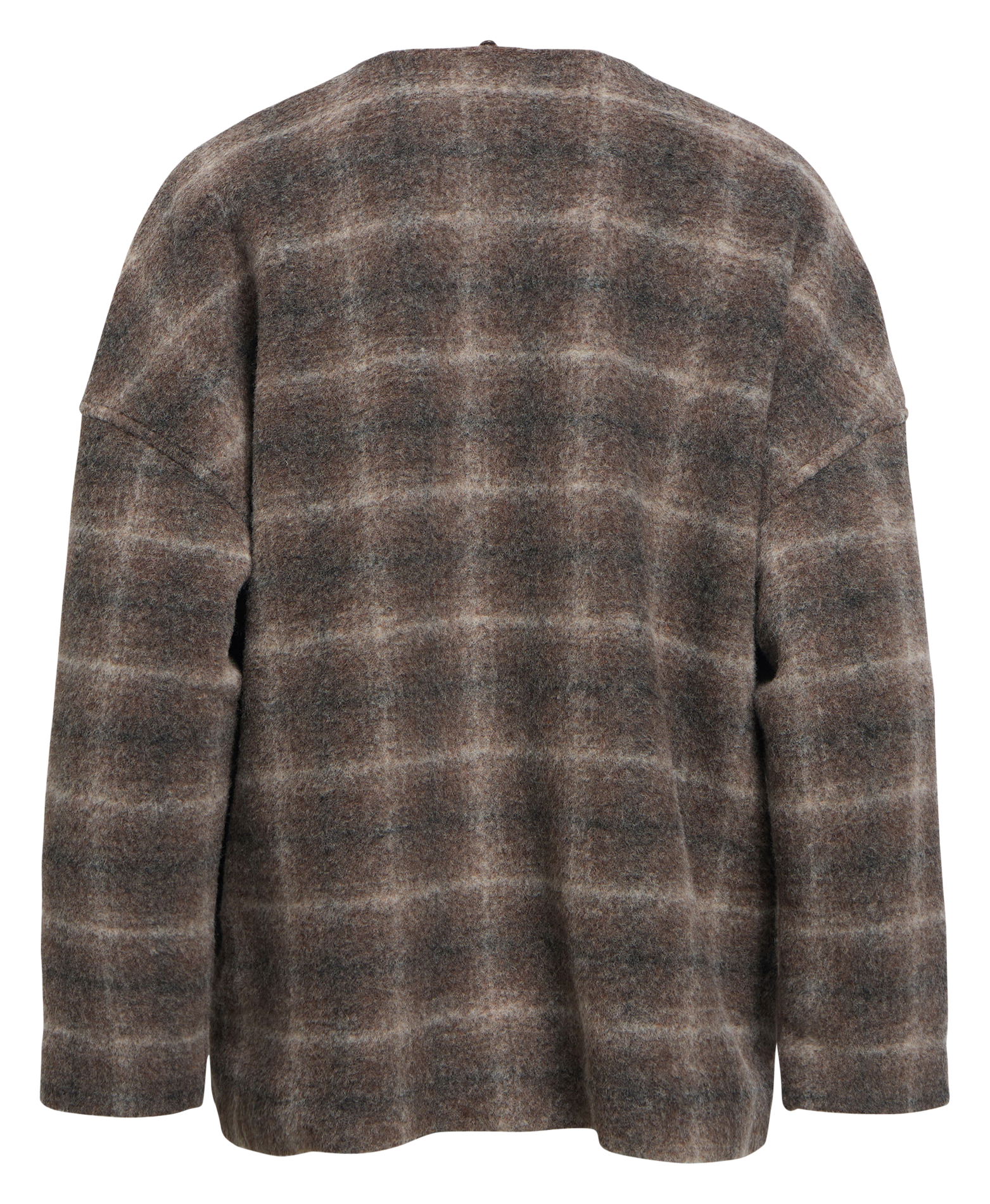 Manteau droit col rond à carreaux OBJECT Marron