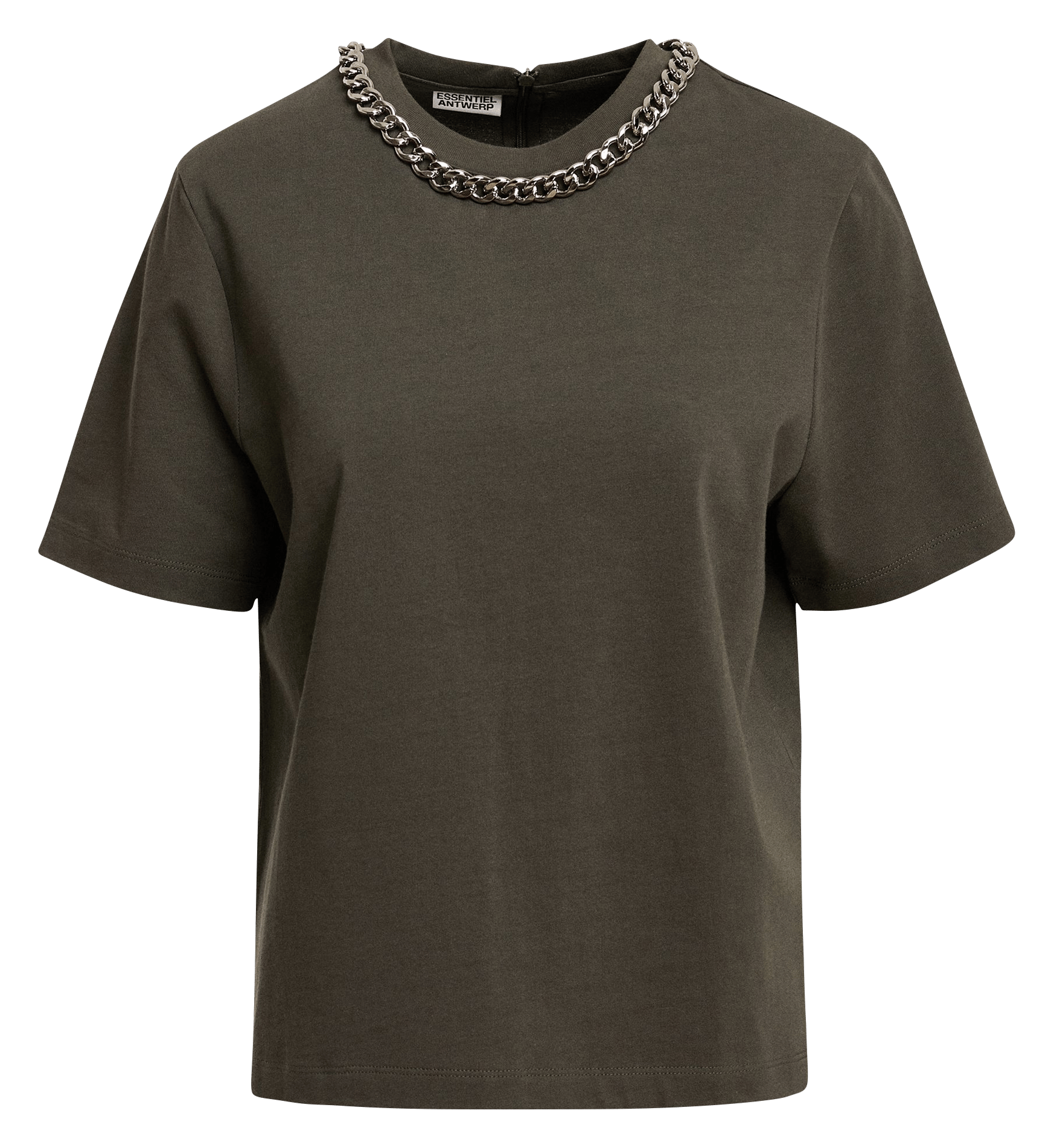 Weites T-Shirt mit Bio-Baumwollkragen mit Kette ESSENTIEL ANTWERP Grun