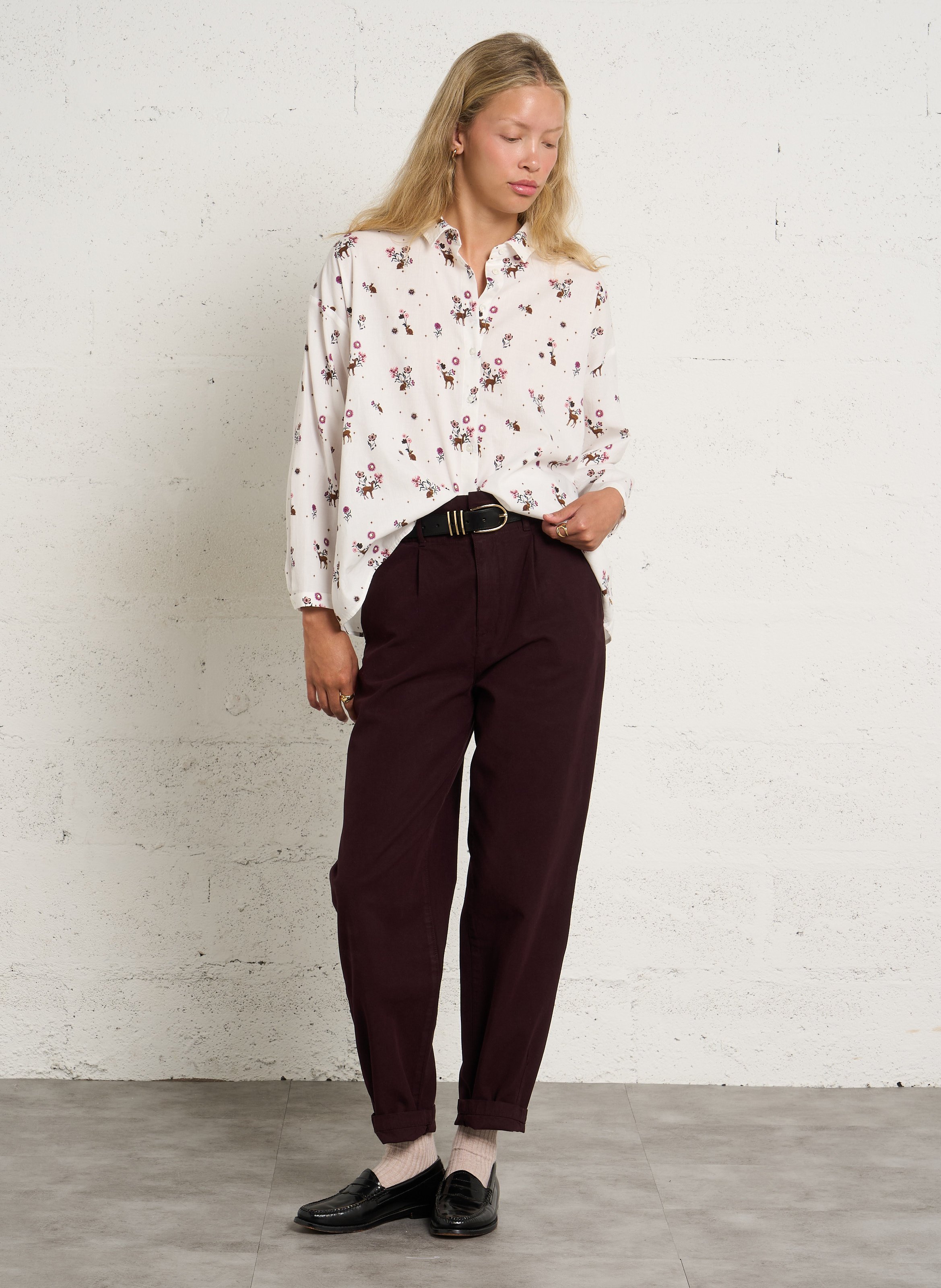 Chemise ample imprimé en coton DES PETITS HAUTS Blanc