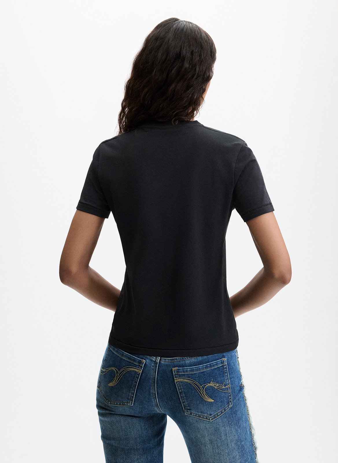 Aansluitend bedrukt T-shirt van gemengd katoen DESIGUAL Zwart