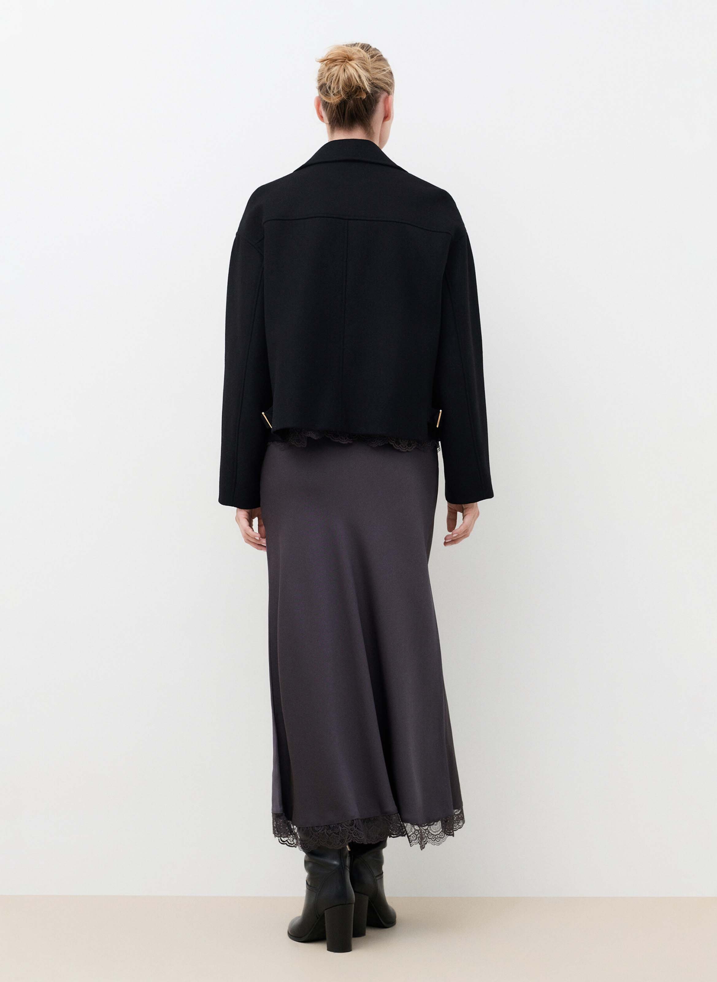 Oversized button-up coat in blended wool CAROLL Black