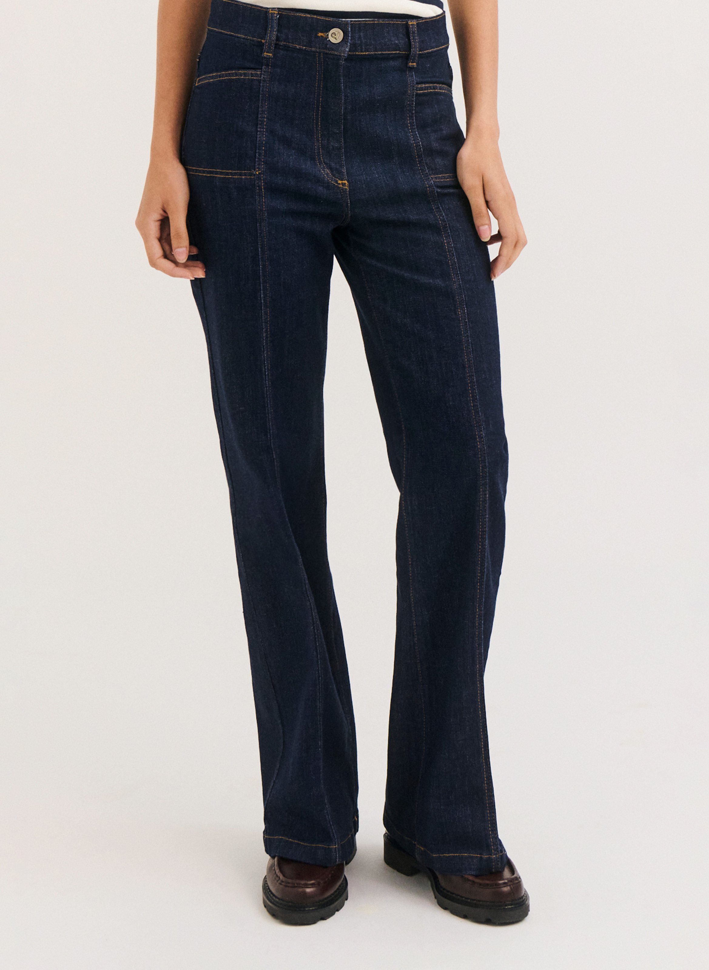 Hoge taille flared jeans in rauw denim PABLO Blauw