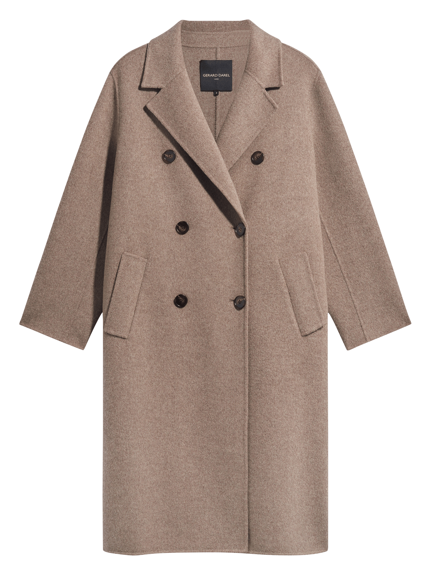 Manteau long droit col tailleur en laine mélangée GERARD DAREL Marron