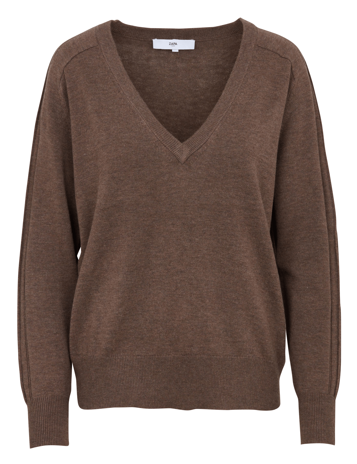 Pull droit col V ZAPA Marron