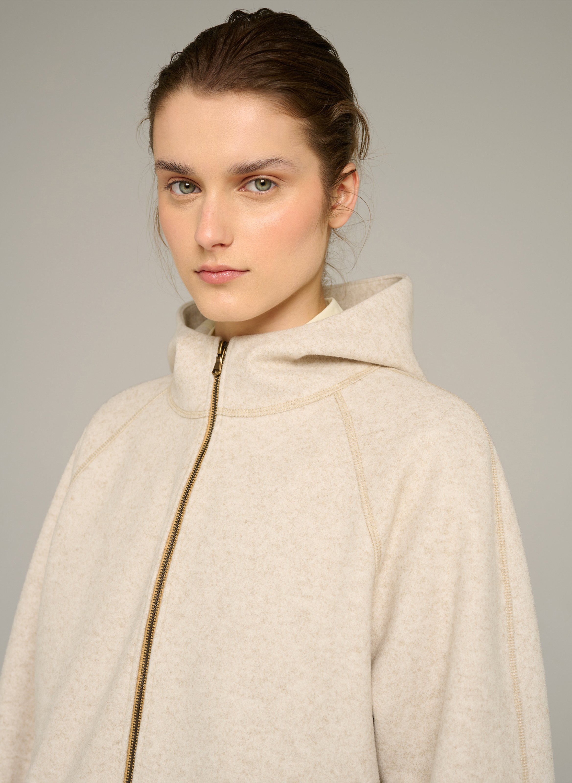 Straight high-neck zip-up hooded jacket COTELAC ACOTE Beige