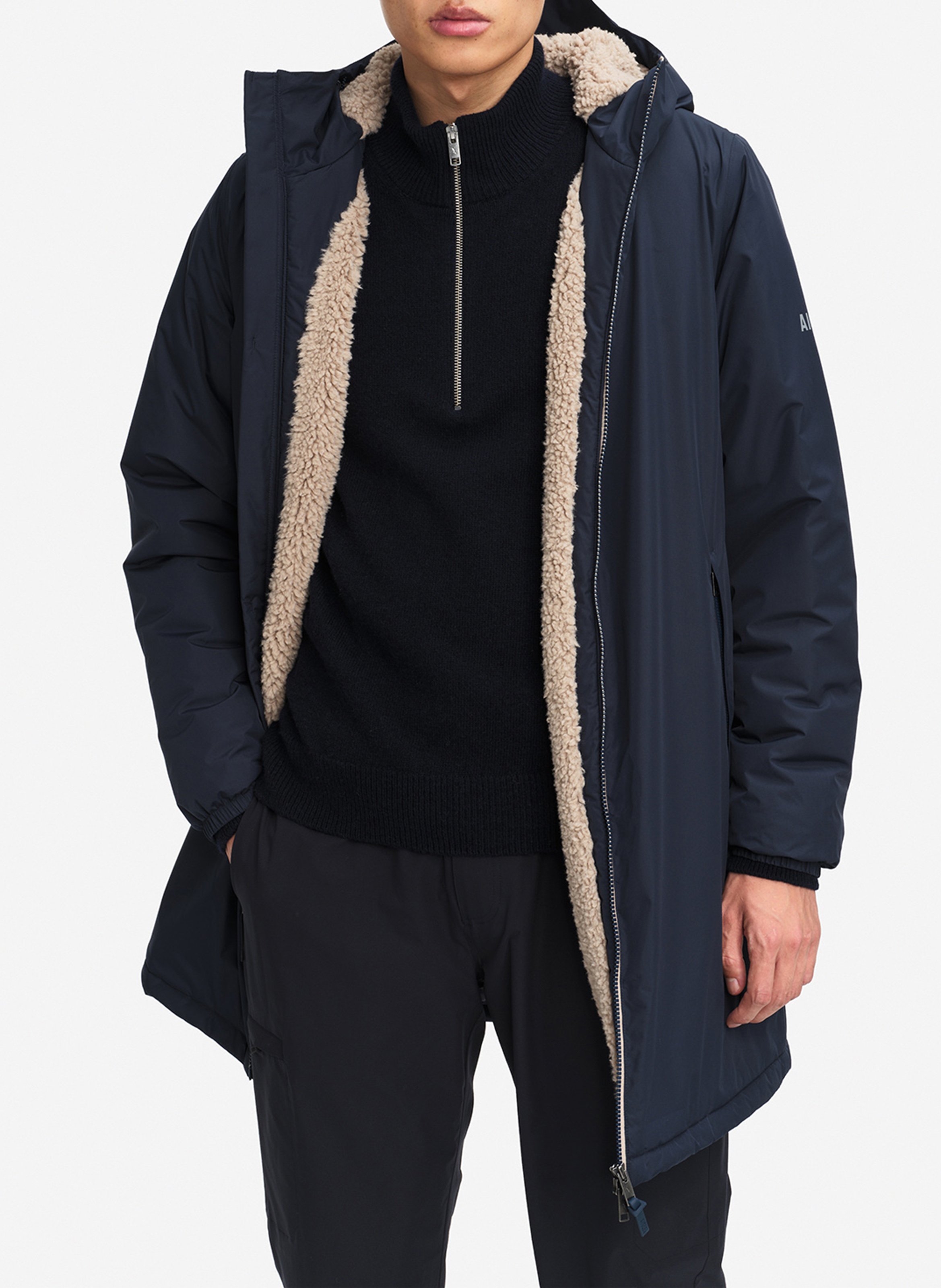 Gerader, mittellanger Parka mit einfarbiger Kapuze AIGLE Blau