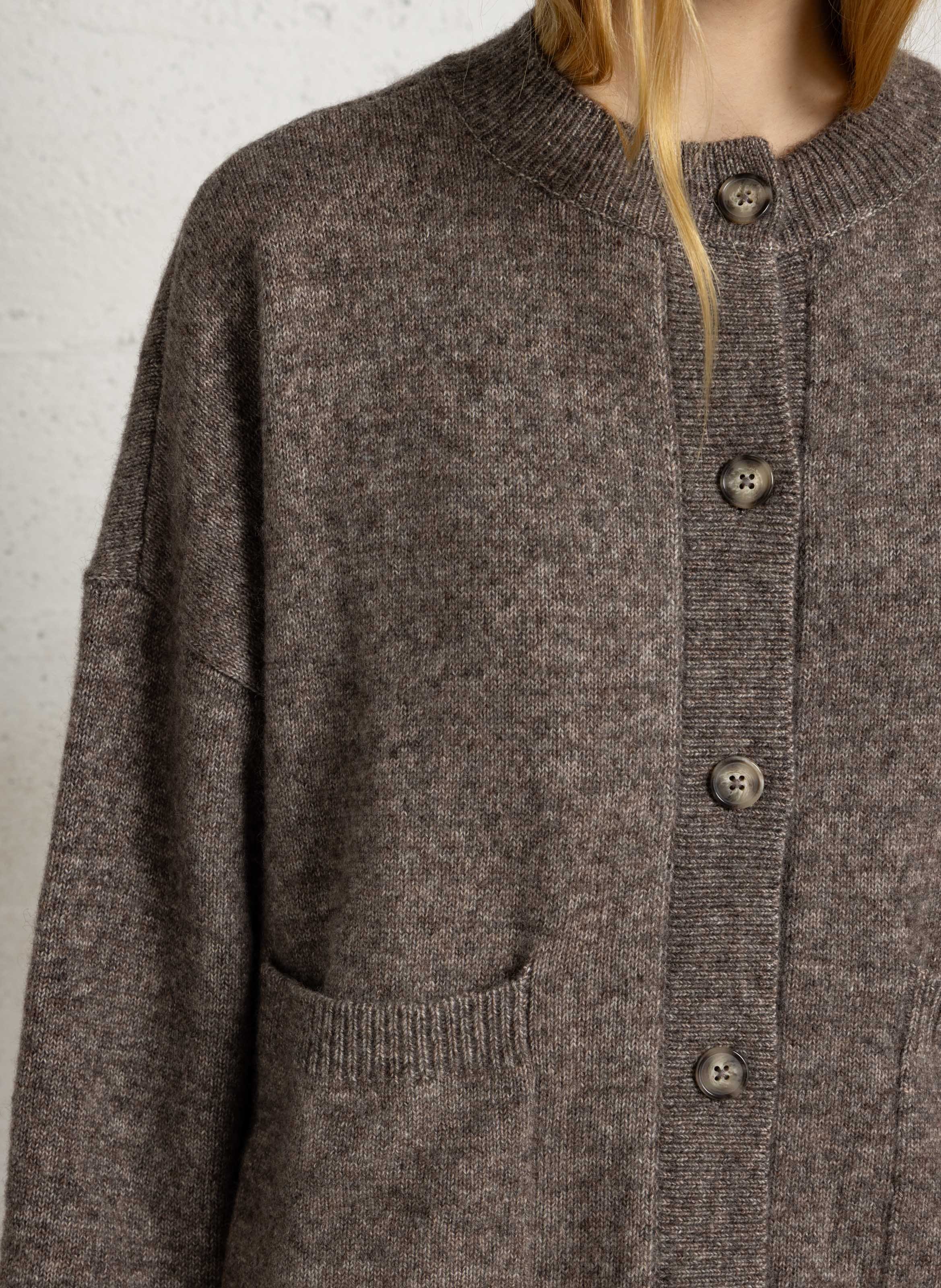 Loose-Fitting Cotton and Wool Crew-Neck Cardigan DES PETITS HAUTS Grey
