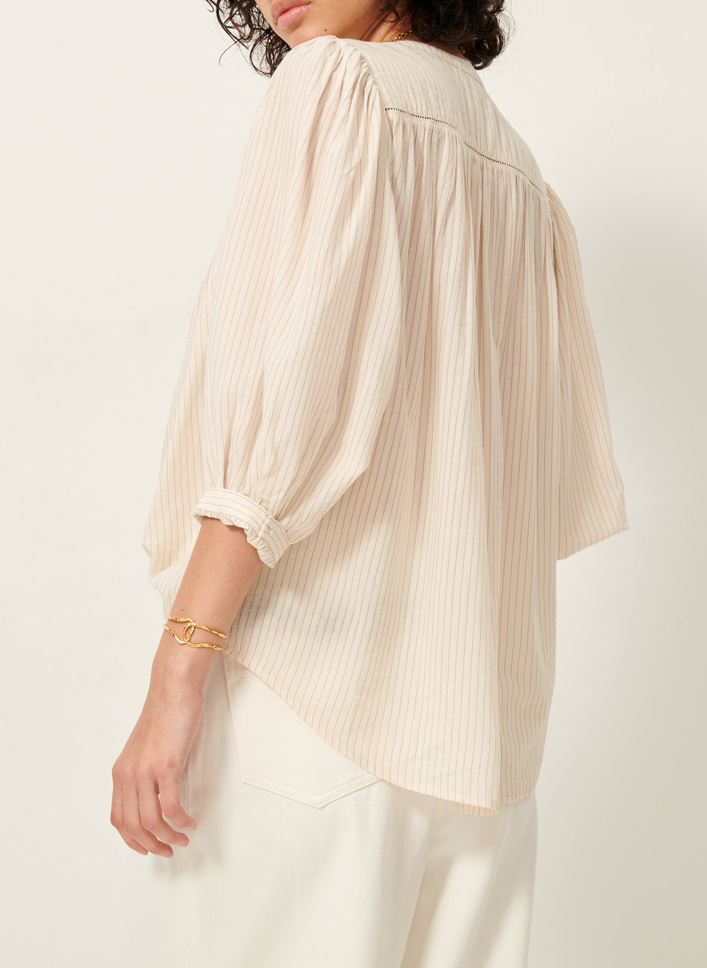 Chemise ample col mao en coton mélangé SESSUN Blanc