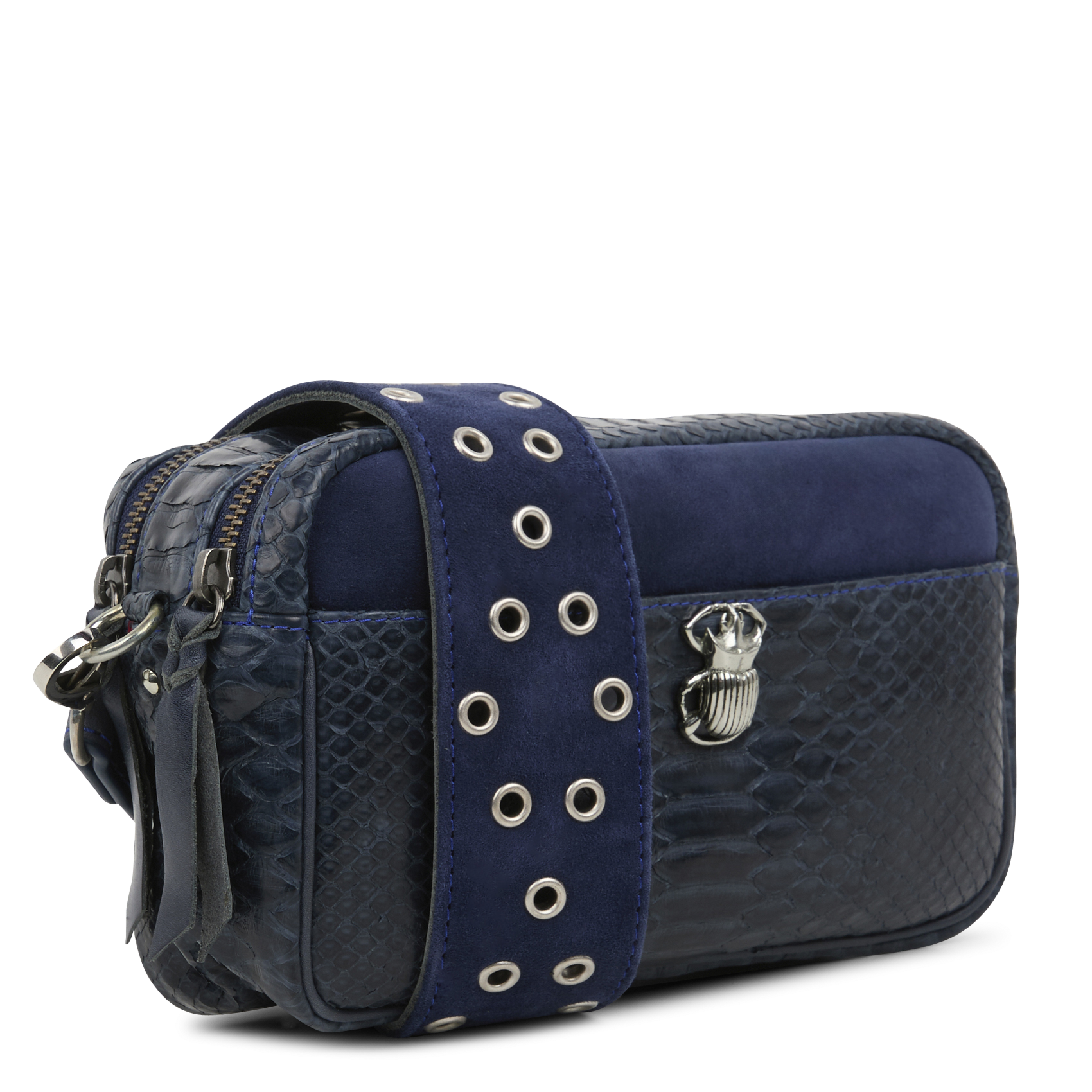 Sac bandoulière en cuir de python Bleu