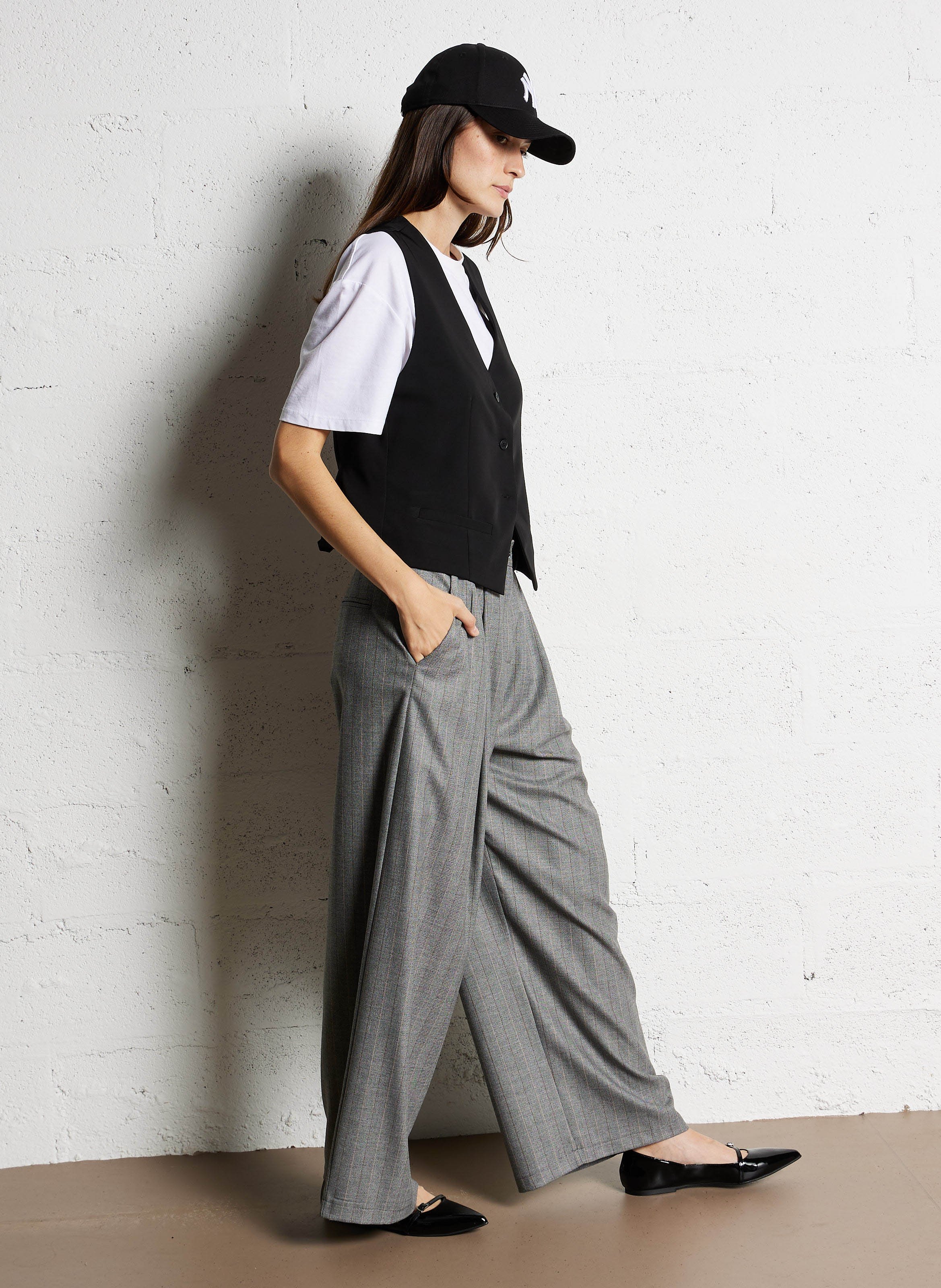 High-waisted wide-leg striped pants IMPERIAL Black