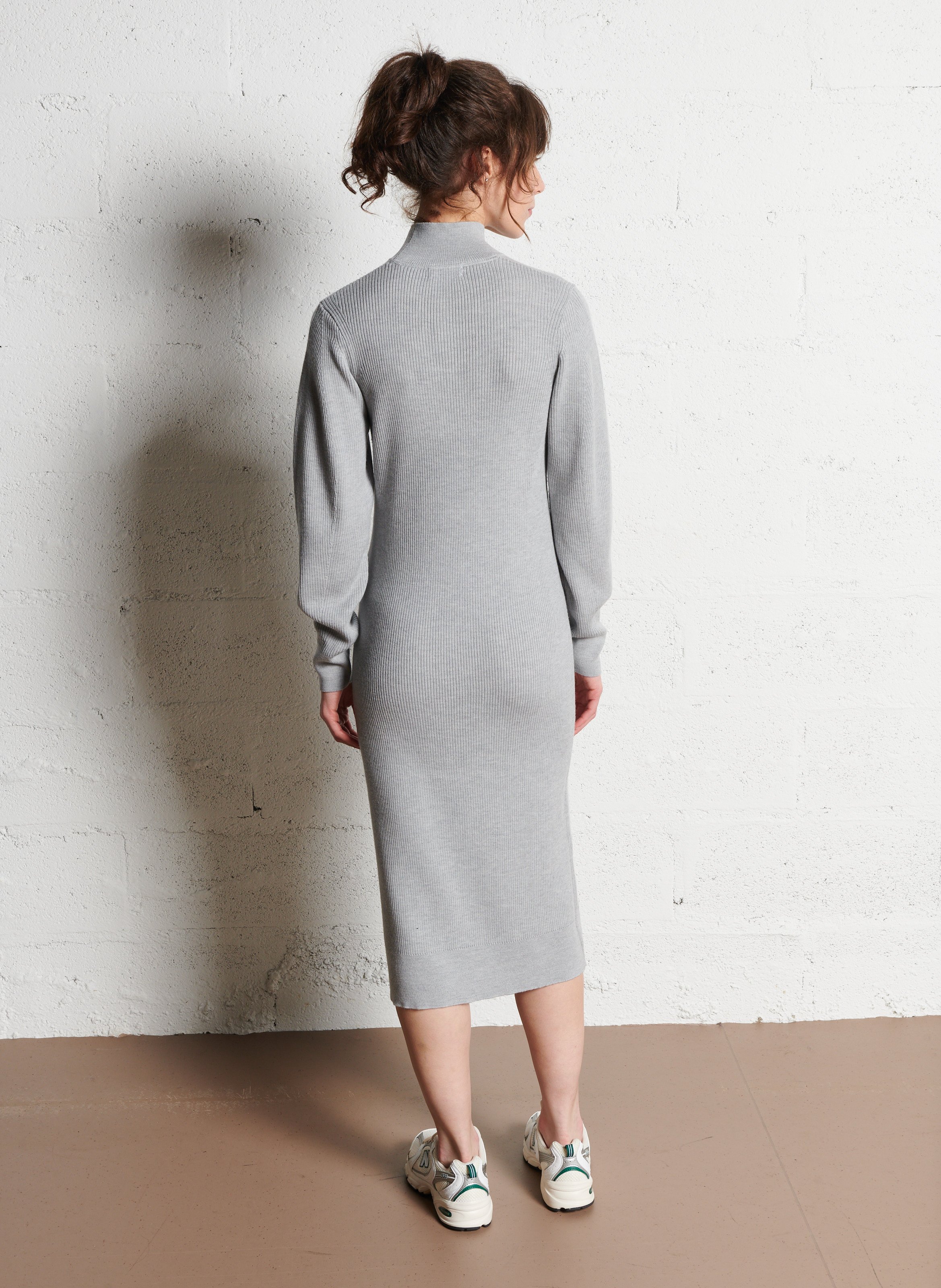 Robe midi col montant en laine MAJESTIC FILATURES Gris
