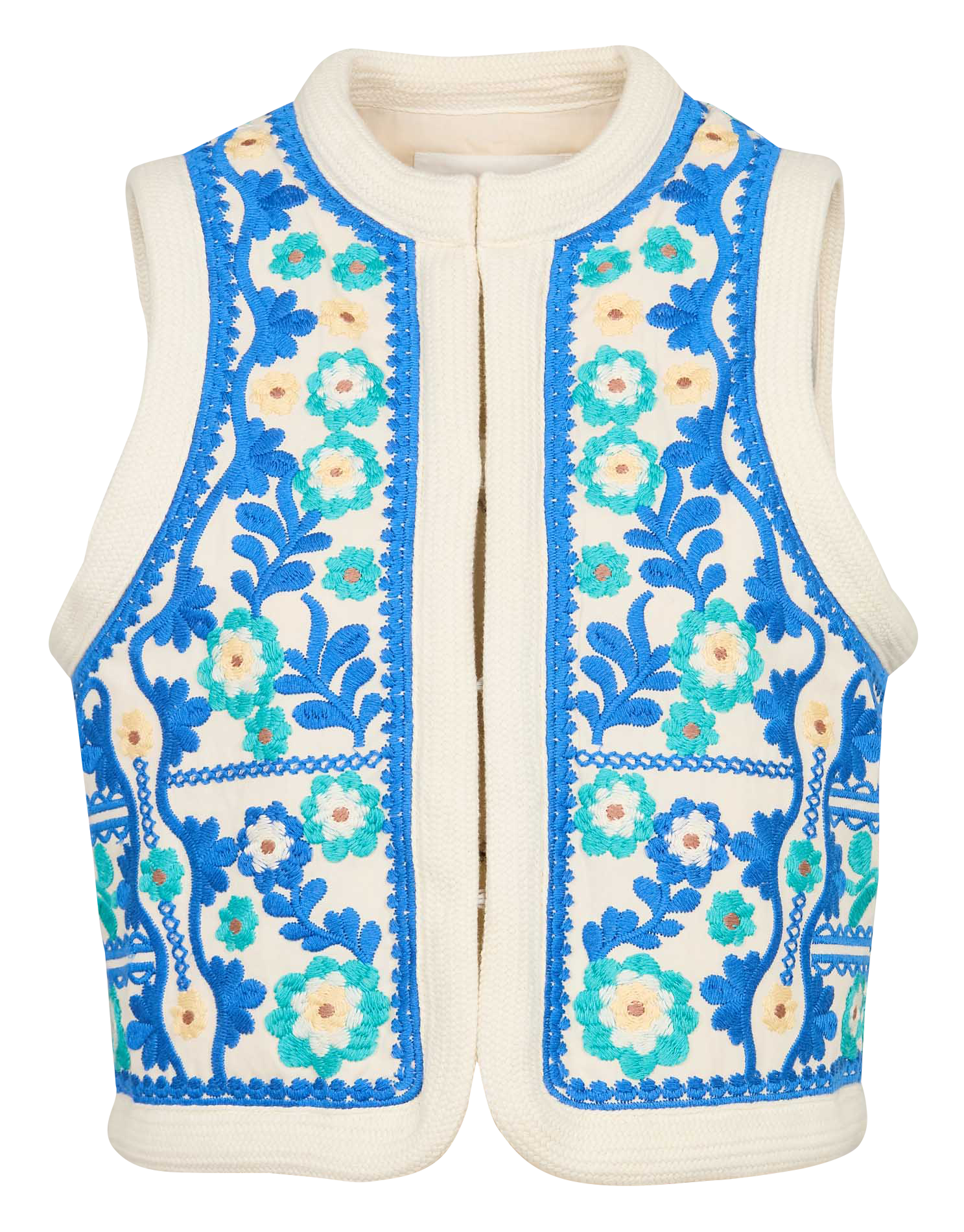 Gerade geschnittene Baumwollstrickjacke mit Rundhalskragen Weiss