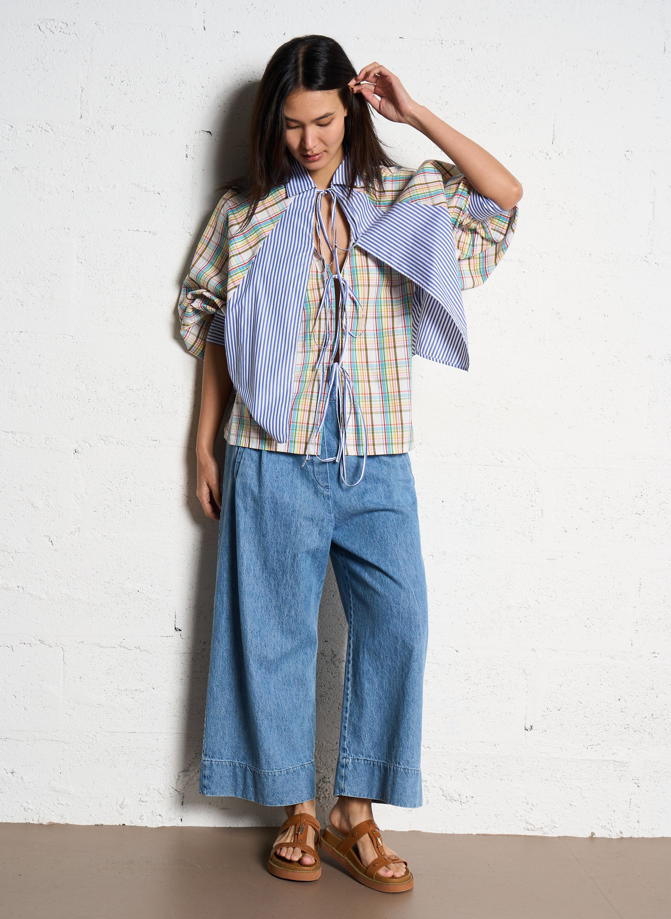 Victorian collar printed cotton blouse V DE VINSTER Blue