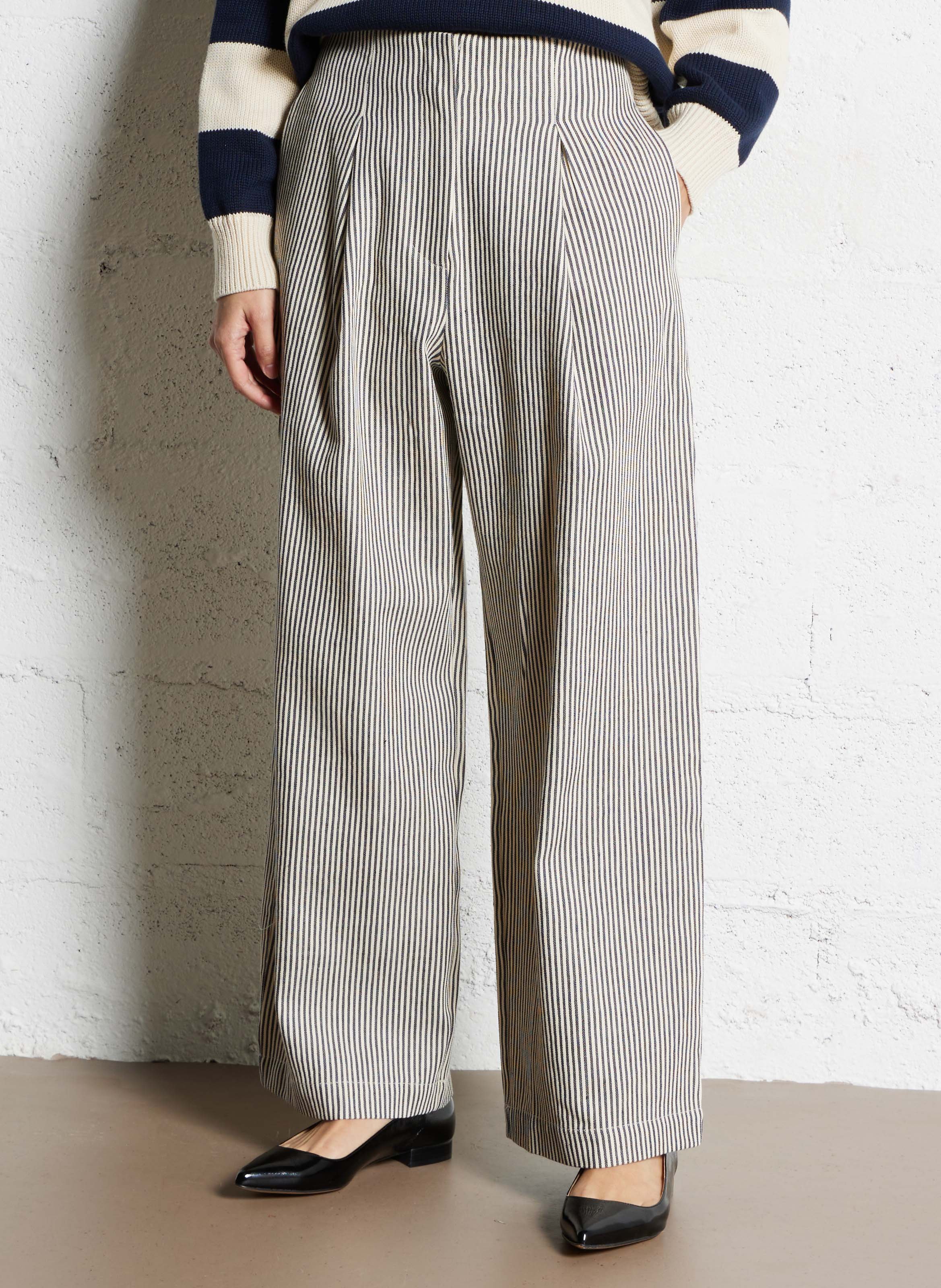 Gestreepte broek met hoge taille THE NEW SOCIETY Blauw