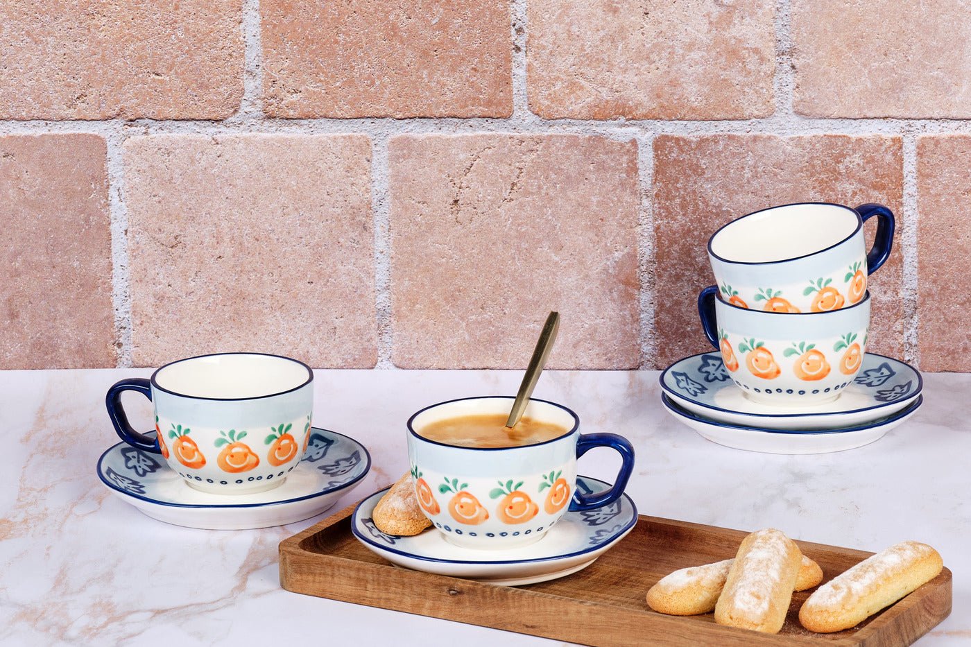 Napoli cup 20cl and saucer ø15cm - 8 pieces - citrus BJORN White