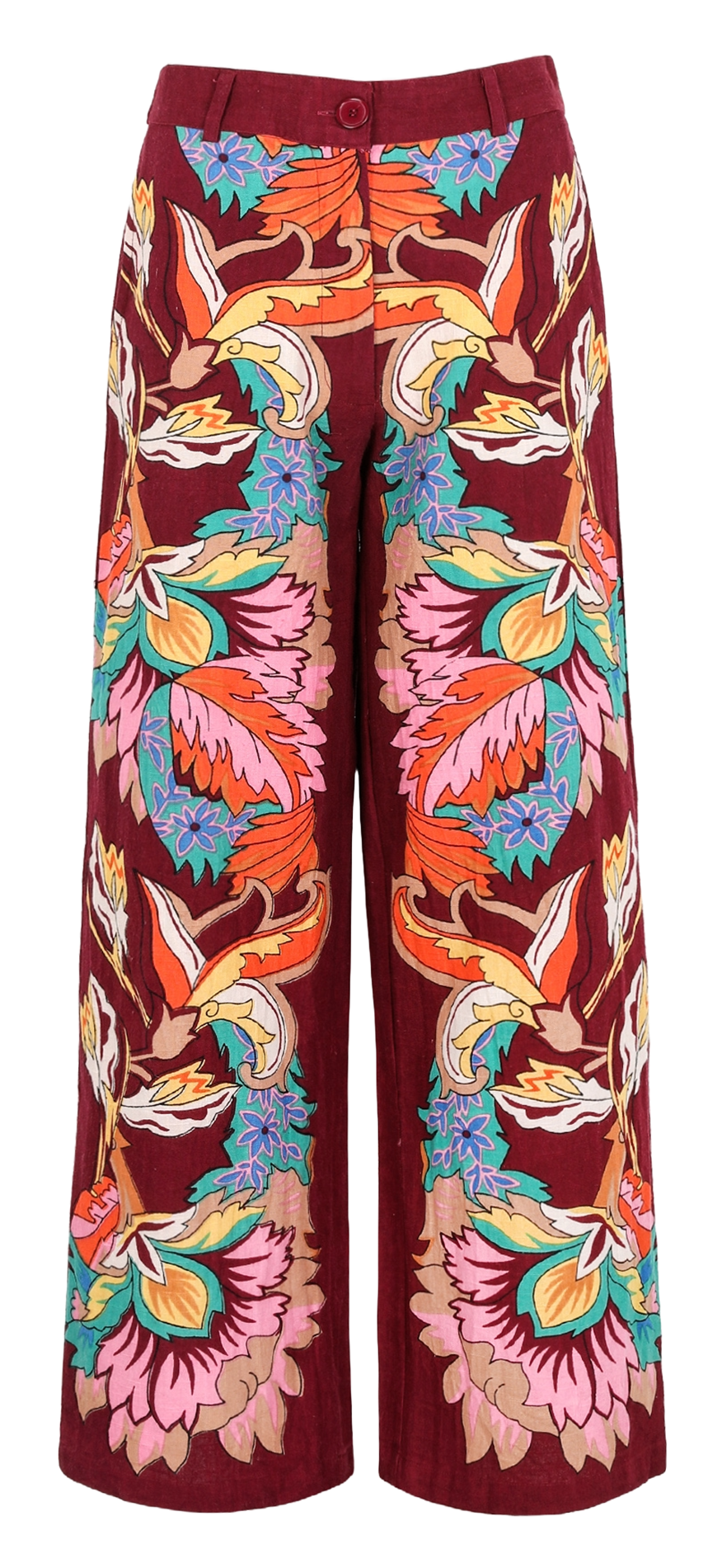 Weit geschnittene bedruckte Hose aus Baumwolle und Leinenmischung Rosa