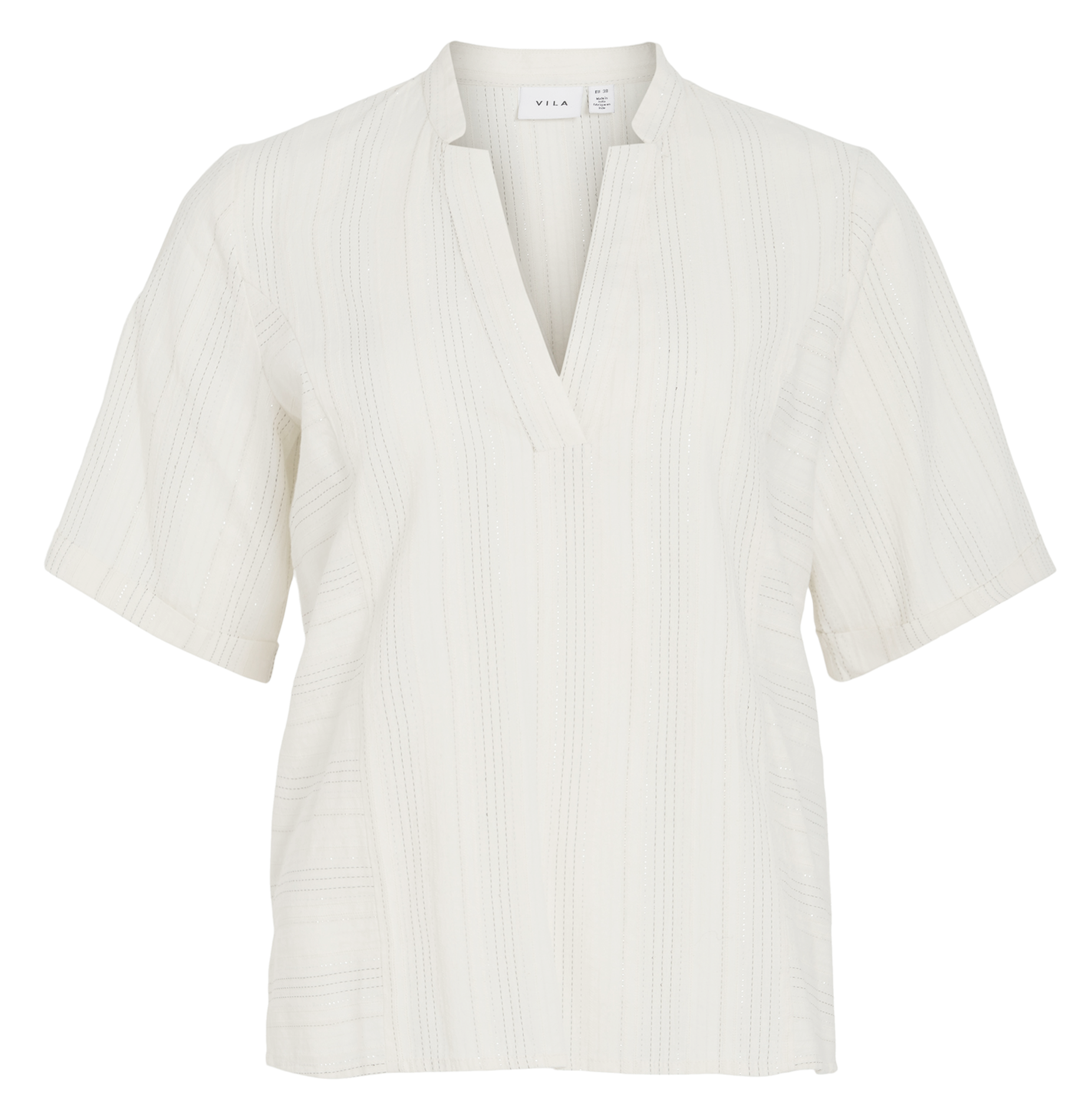 Tunisian collar blouse with metallic threads VILA Beige