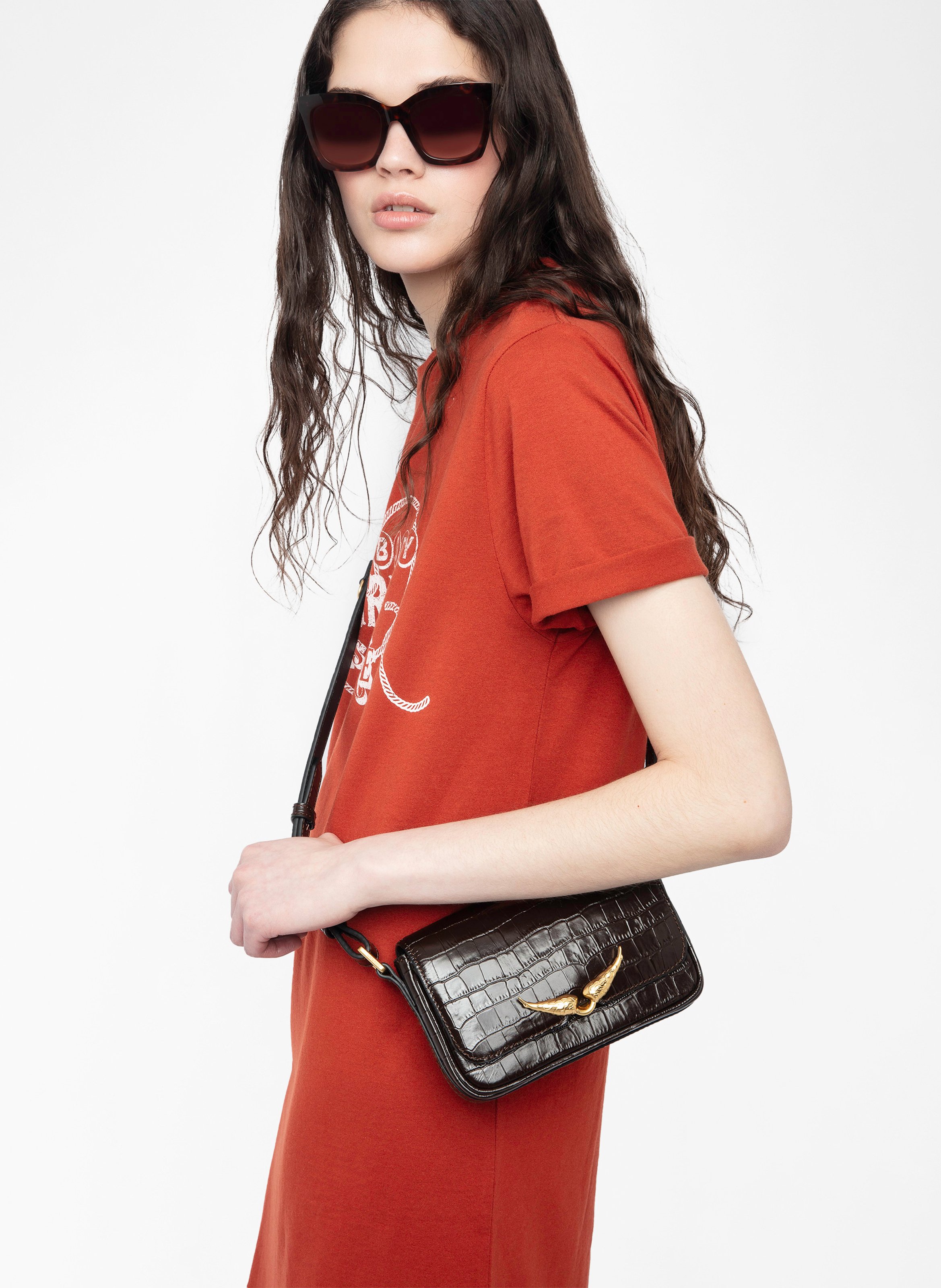 Robe courte col rond en coton ZADIG&VOLTAIRE Marron