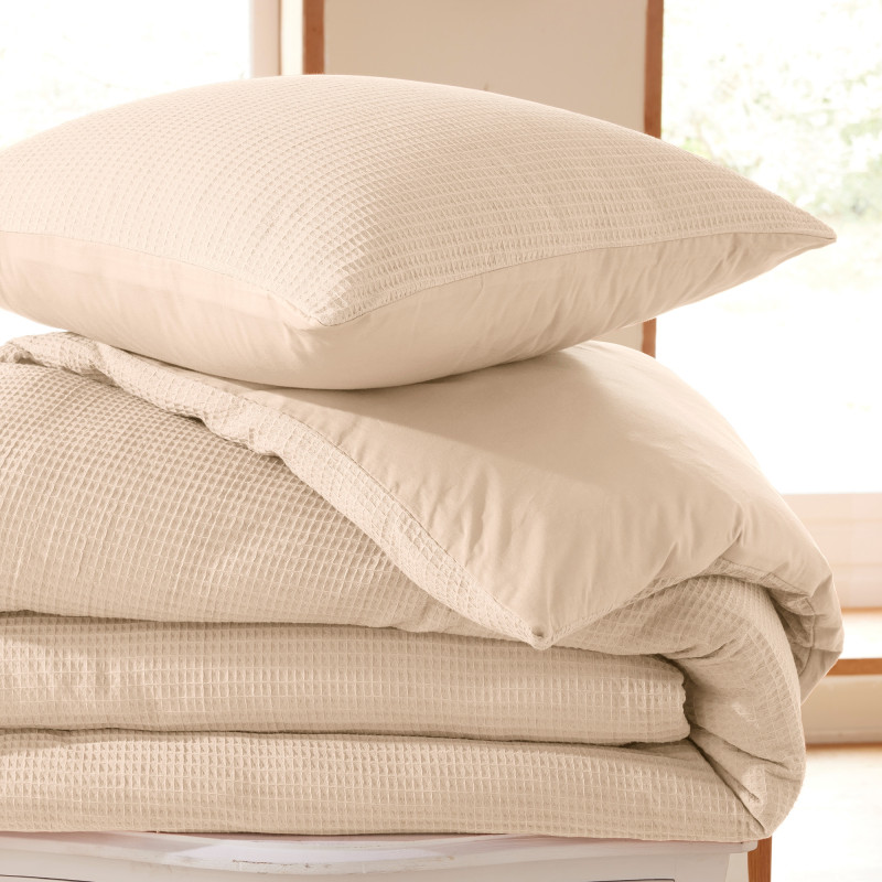 Honeycomb Duvet Cover Set 140 x 200 for Single Bed COTON PUR White