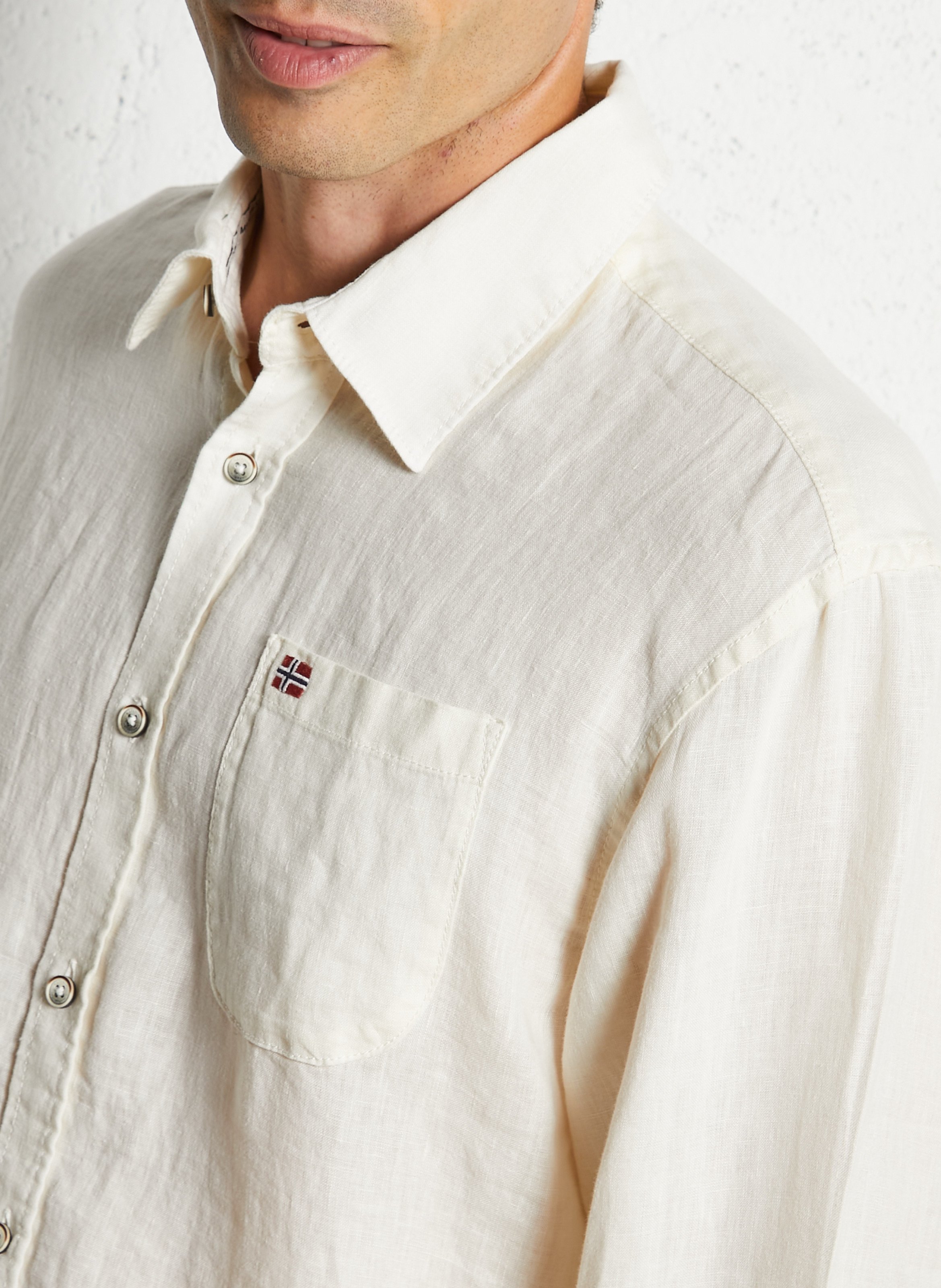 Gerade geschnittenes Leinenhemd Weiss