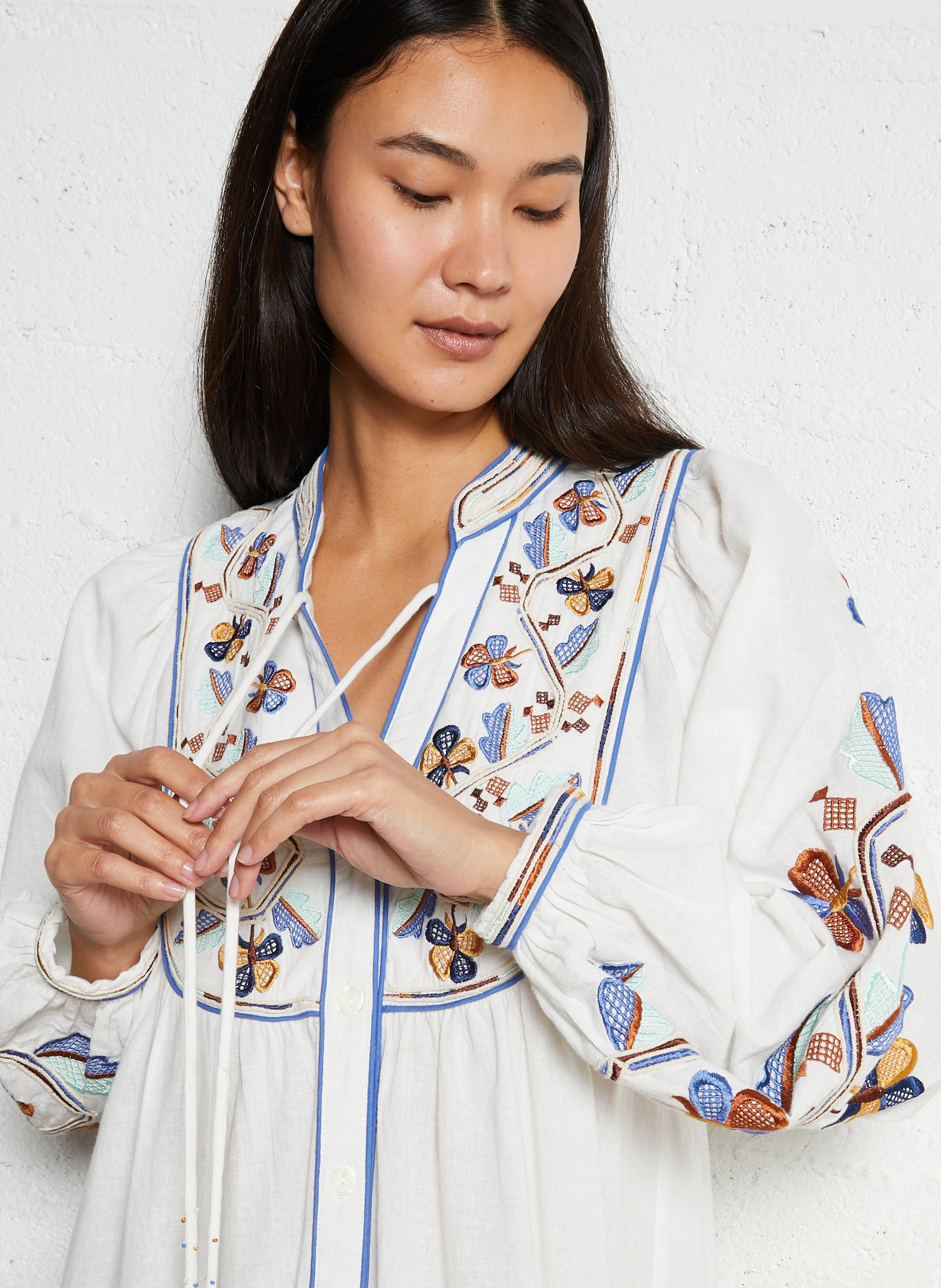 Baumwoll-Midikleid mit Henley-Ausschnitt Mehrfarbig