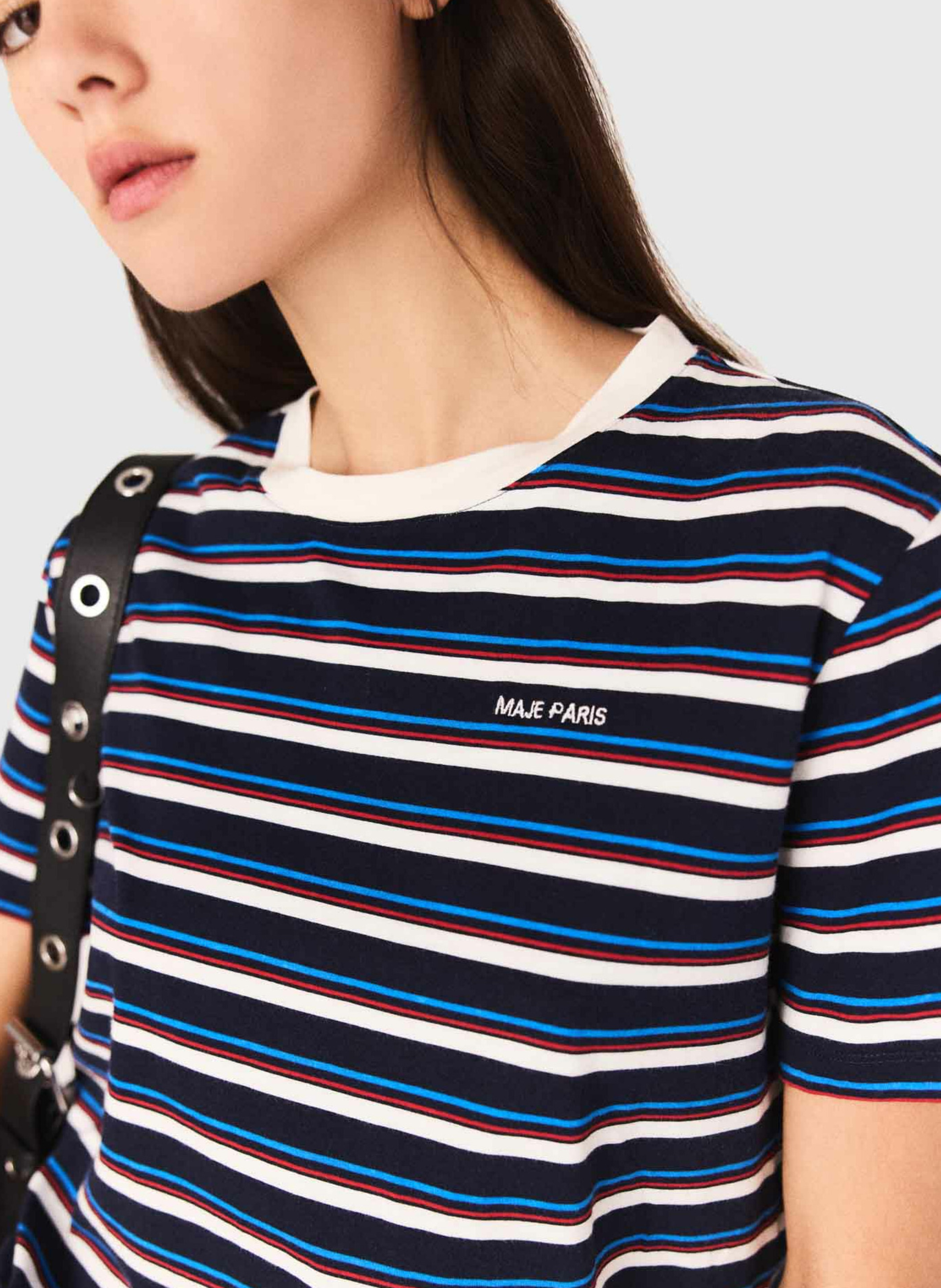 Tee-shirt droit à rayures MAJE Blanc