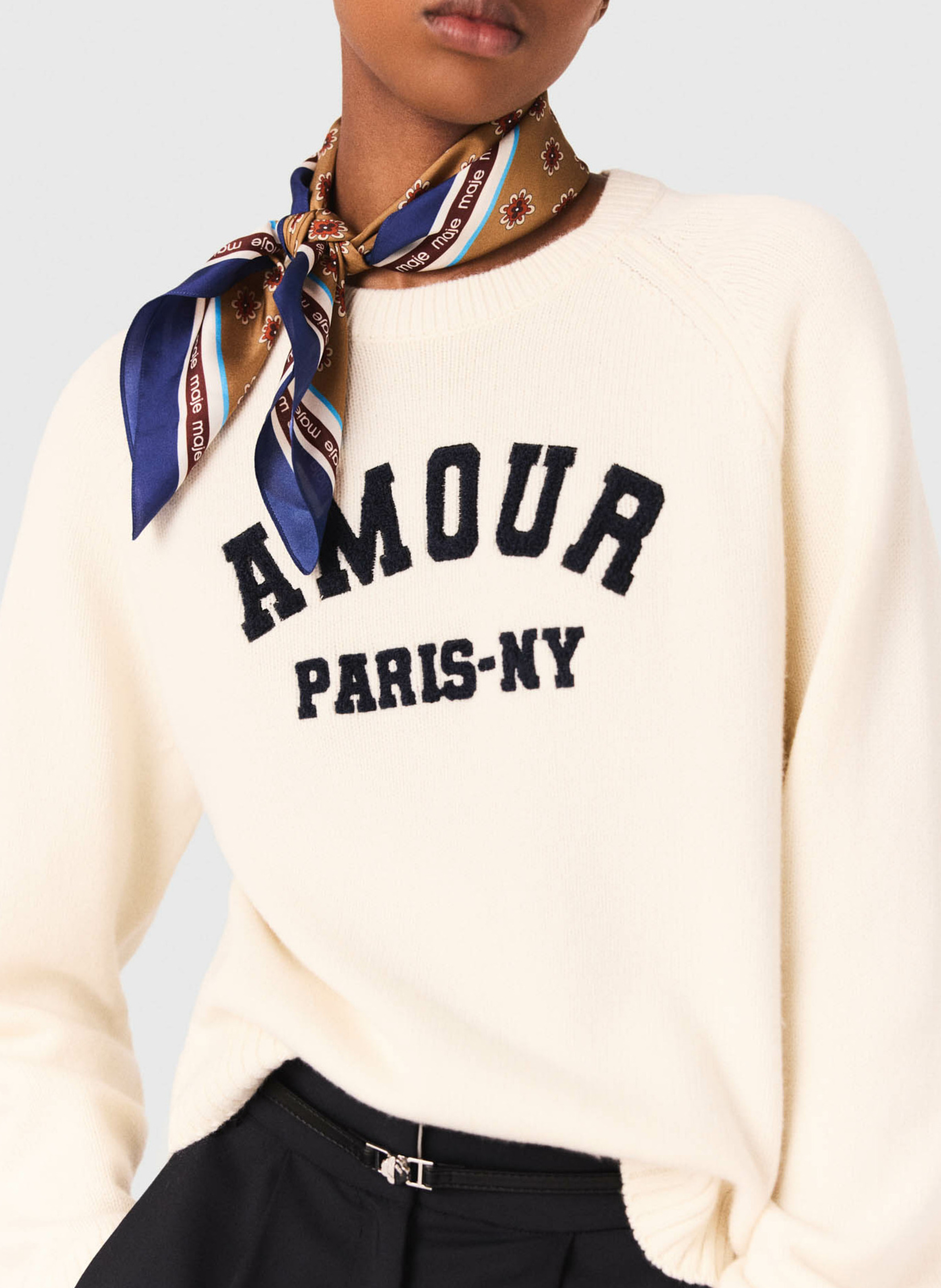 Sweat col rond en laine mélangée MAJE Beige